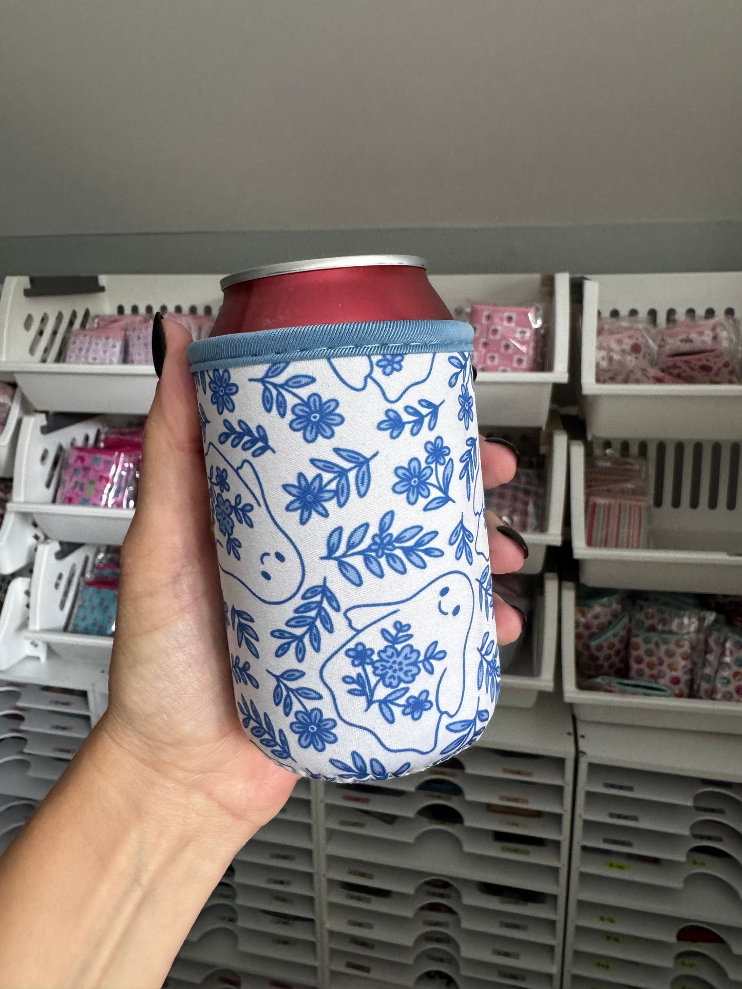 Blue Ghostie Floral Can Sleeves (Pack of 5)