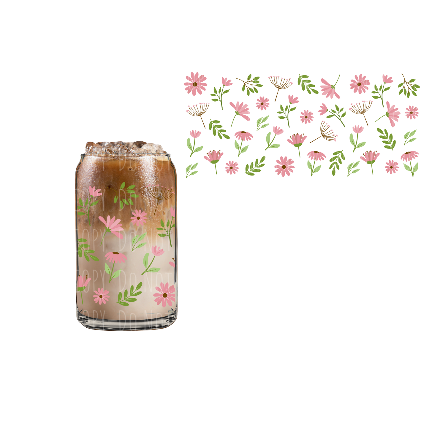 Pink Dainty Flowers (DOUBLE SIDED) UVDTF 16oz cup wrap