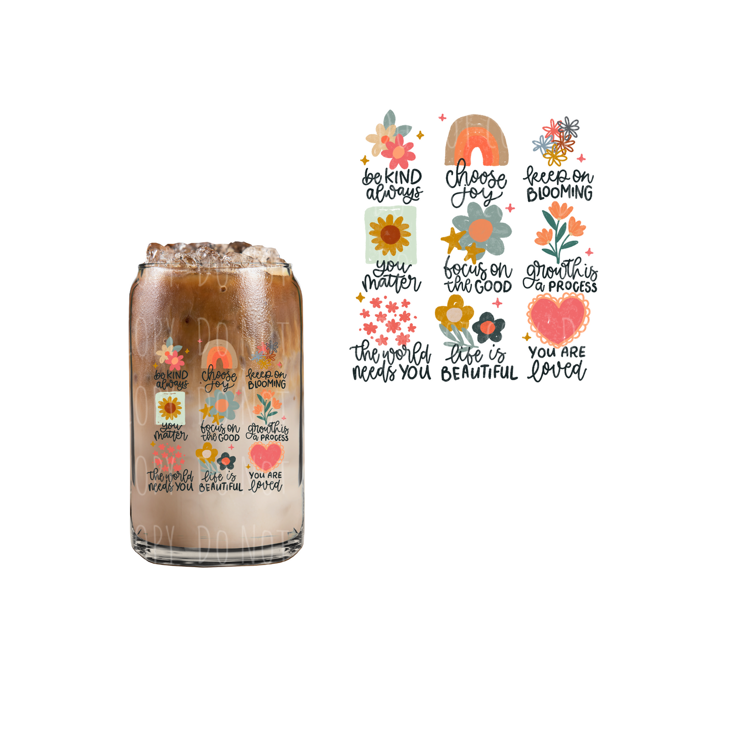 Affirmation Doodles Distressed (DOUBLE SIDED) UVDTF decal