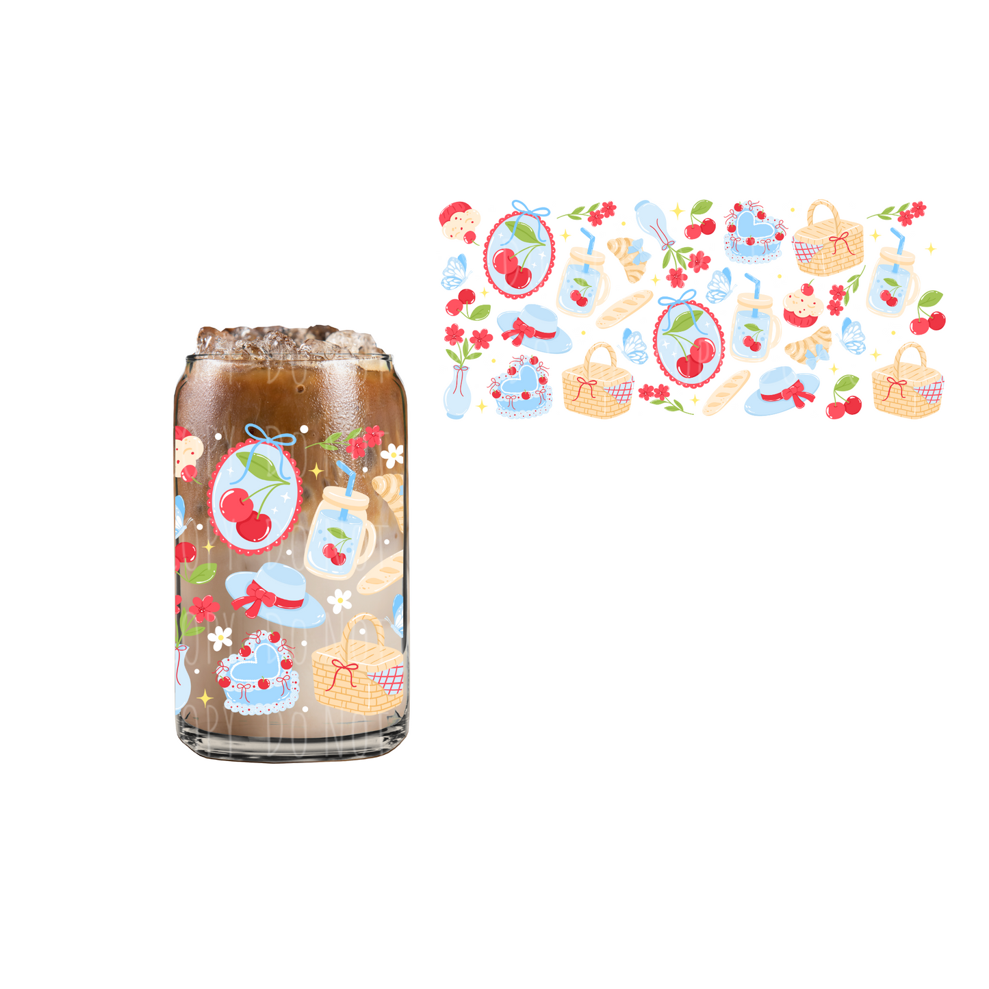 Cherry Picnic (DOUBLE SIDED) UVDTF 16oz cup wrap