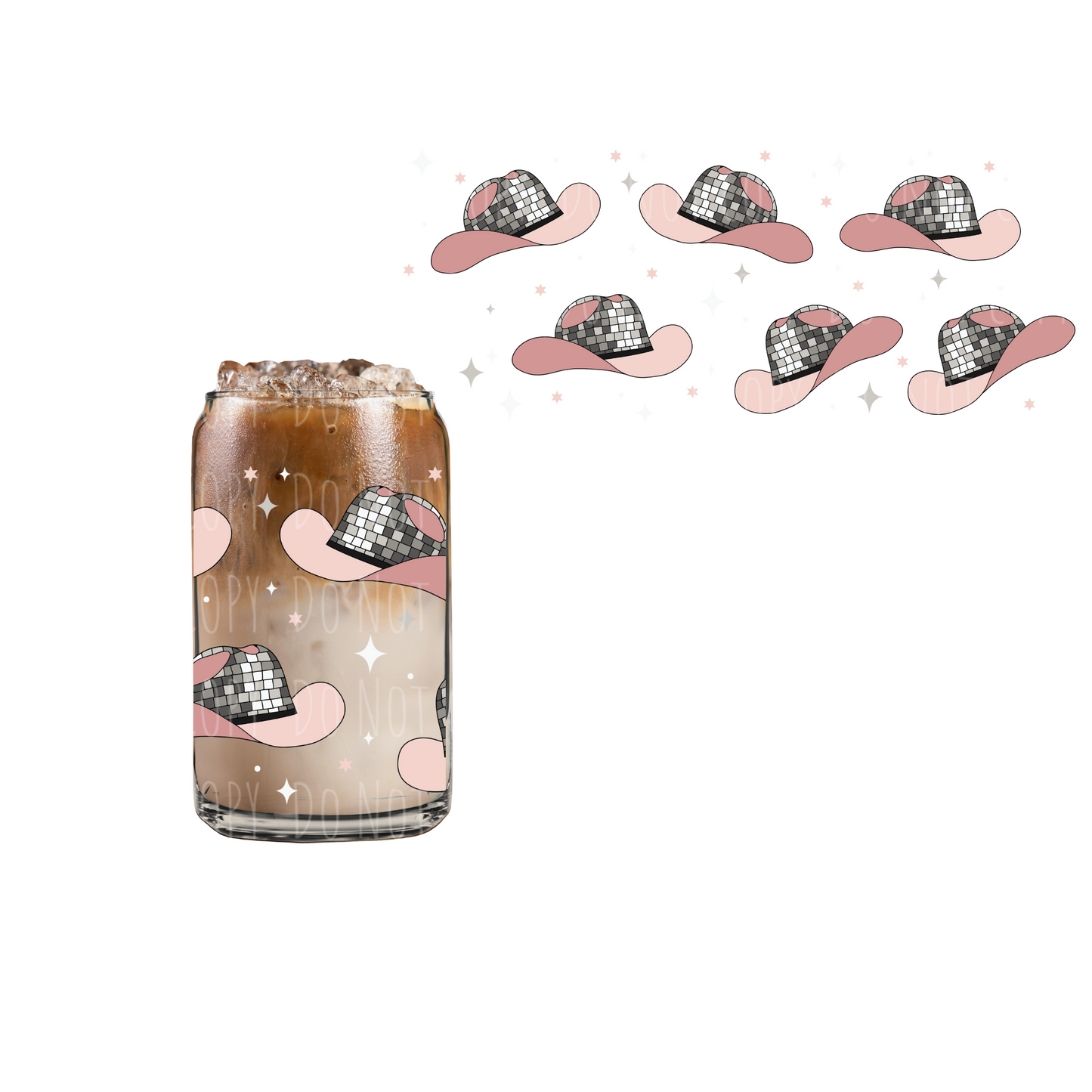 Disco Cowgirl Hats (DOUBLE SIDED) UVDTF 16oz cup wrap