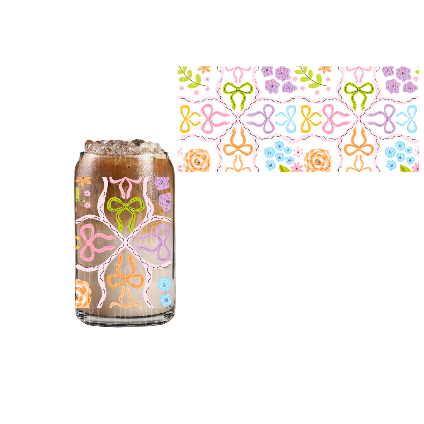 Pastel Bow Grid (DOUBLE SIDED) UVDTF 16oz cup wrap