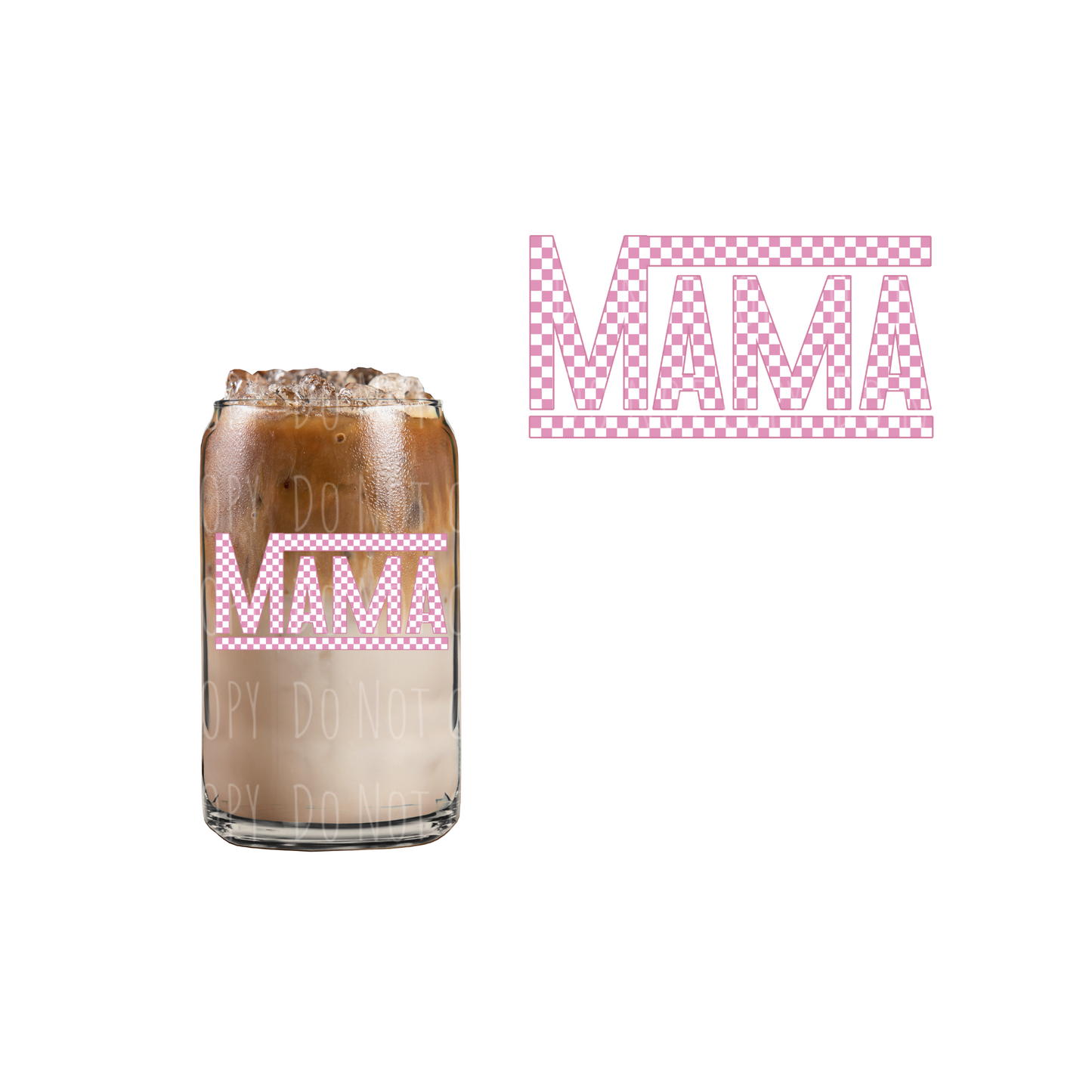 Pink+White Checkered Mama (DOUBLE SIDED) UVDTF decal