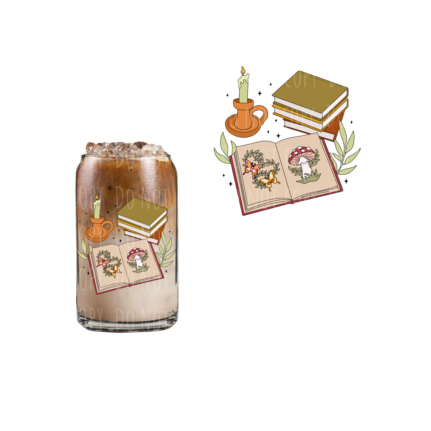 Candle + Books (DOUBLE SIDED) UVDTF decal