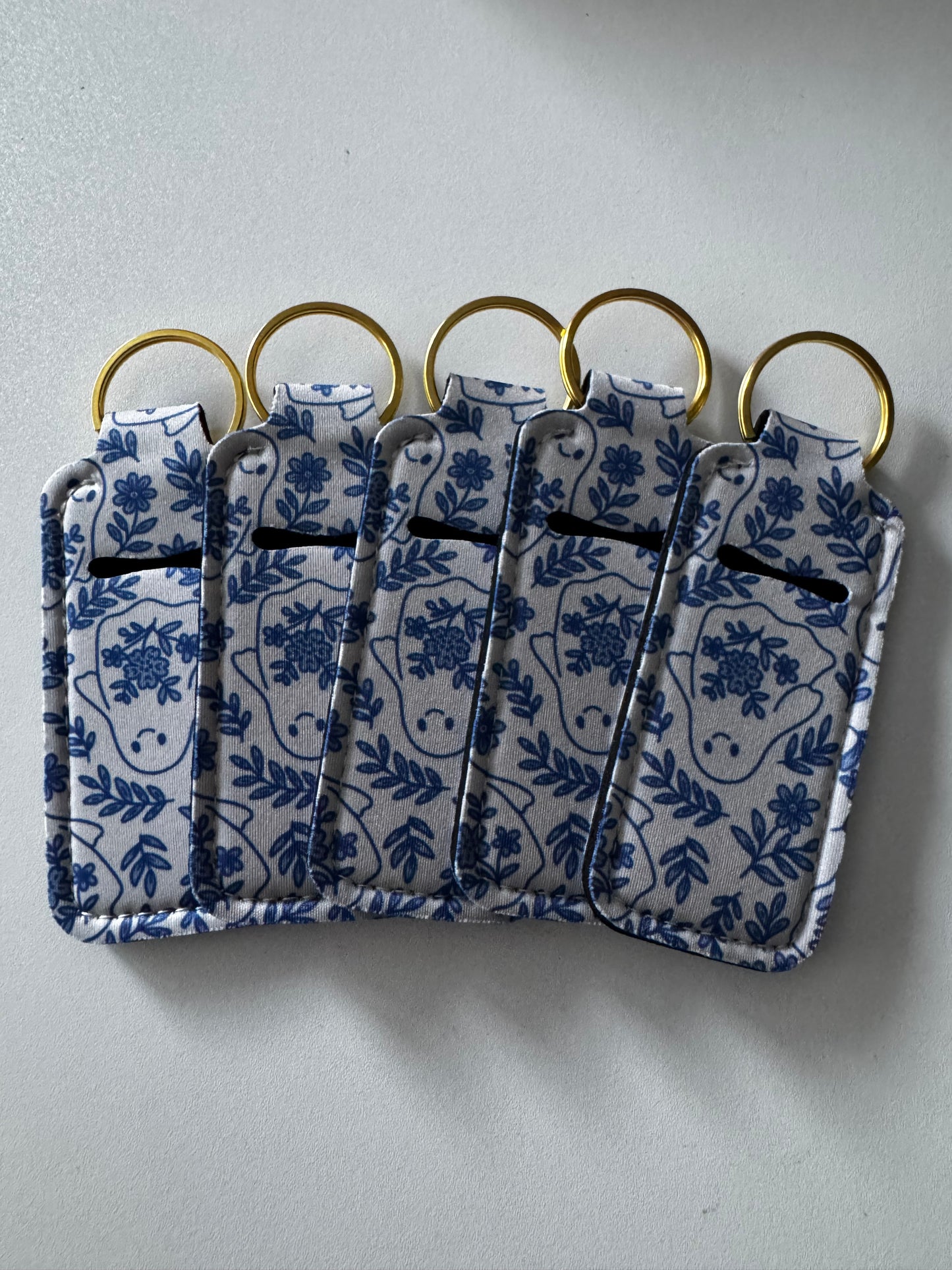 Blue Ghostie Floral Chapstick Holder Keychains (Pack of 5)