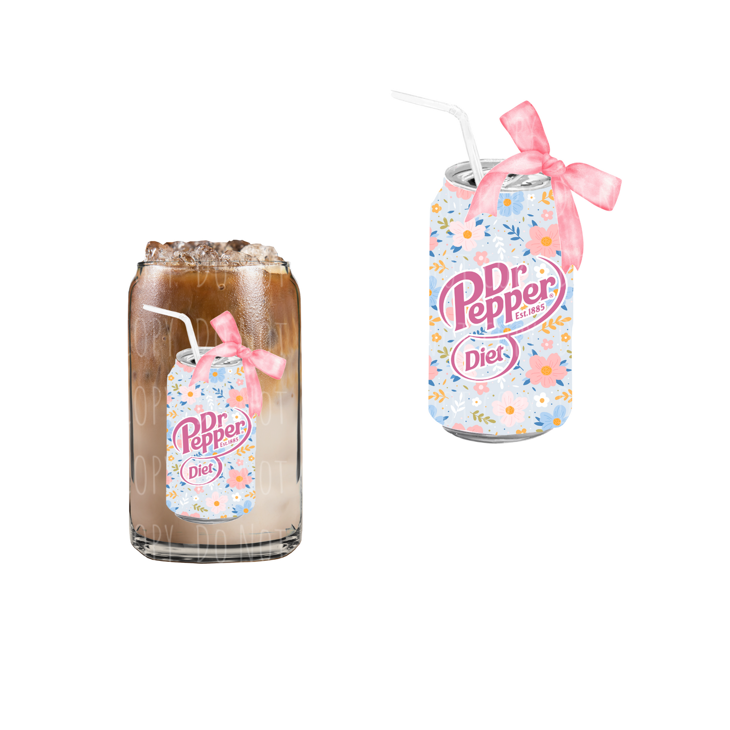 Floral Diet Dr Pepper (DOUBLE SIDED) UVDTF decal