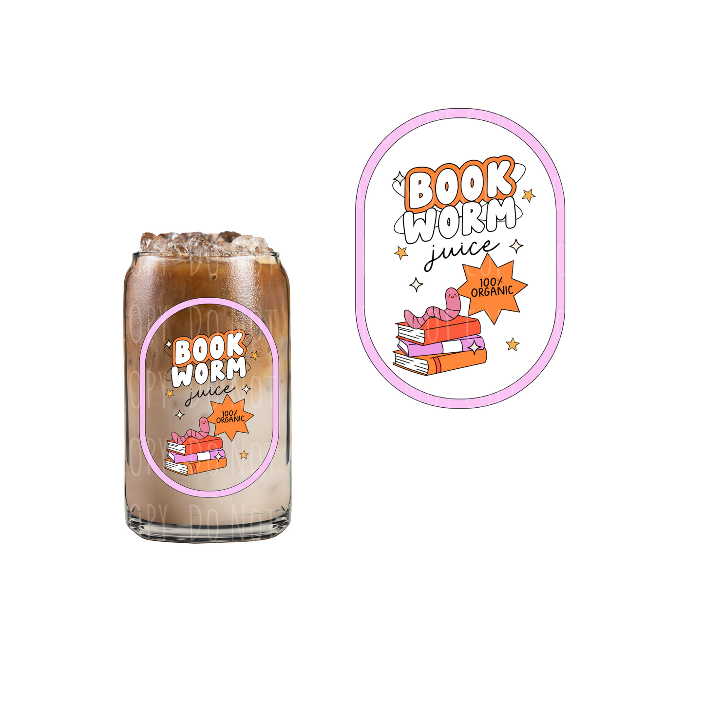 Book Worm Juice (DOUBLE SIDED) UVDTF decal