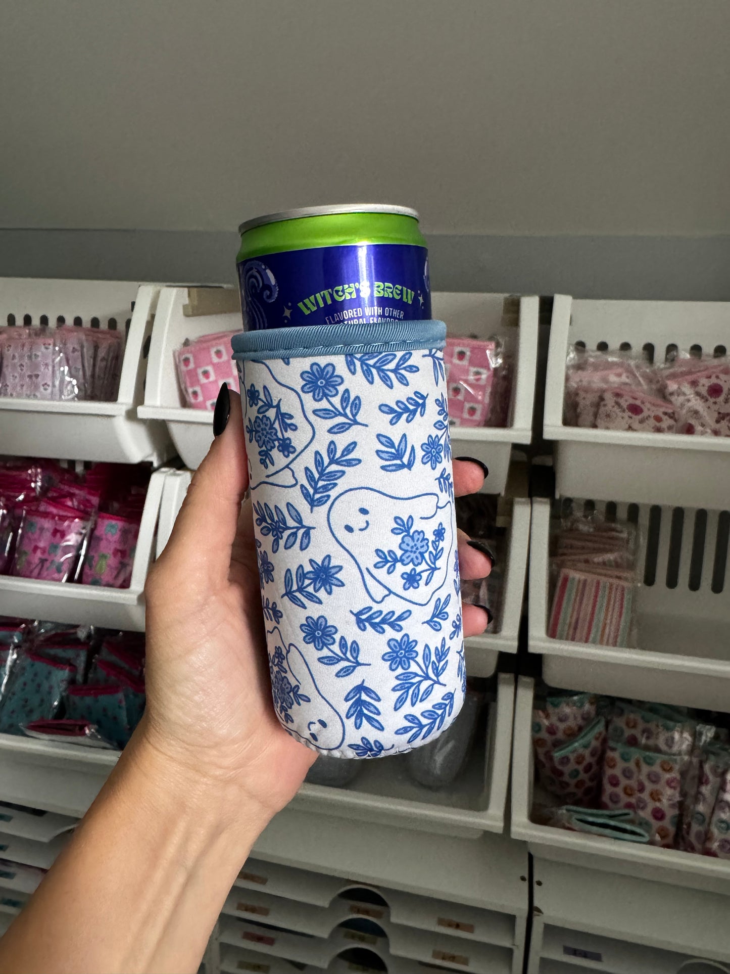 Blue Ghostie Floral Tall Can Sleeves (Pack of 5)