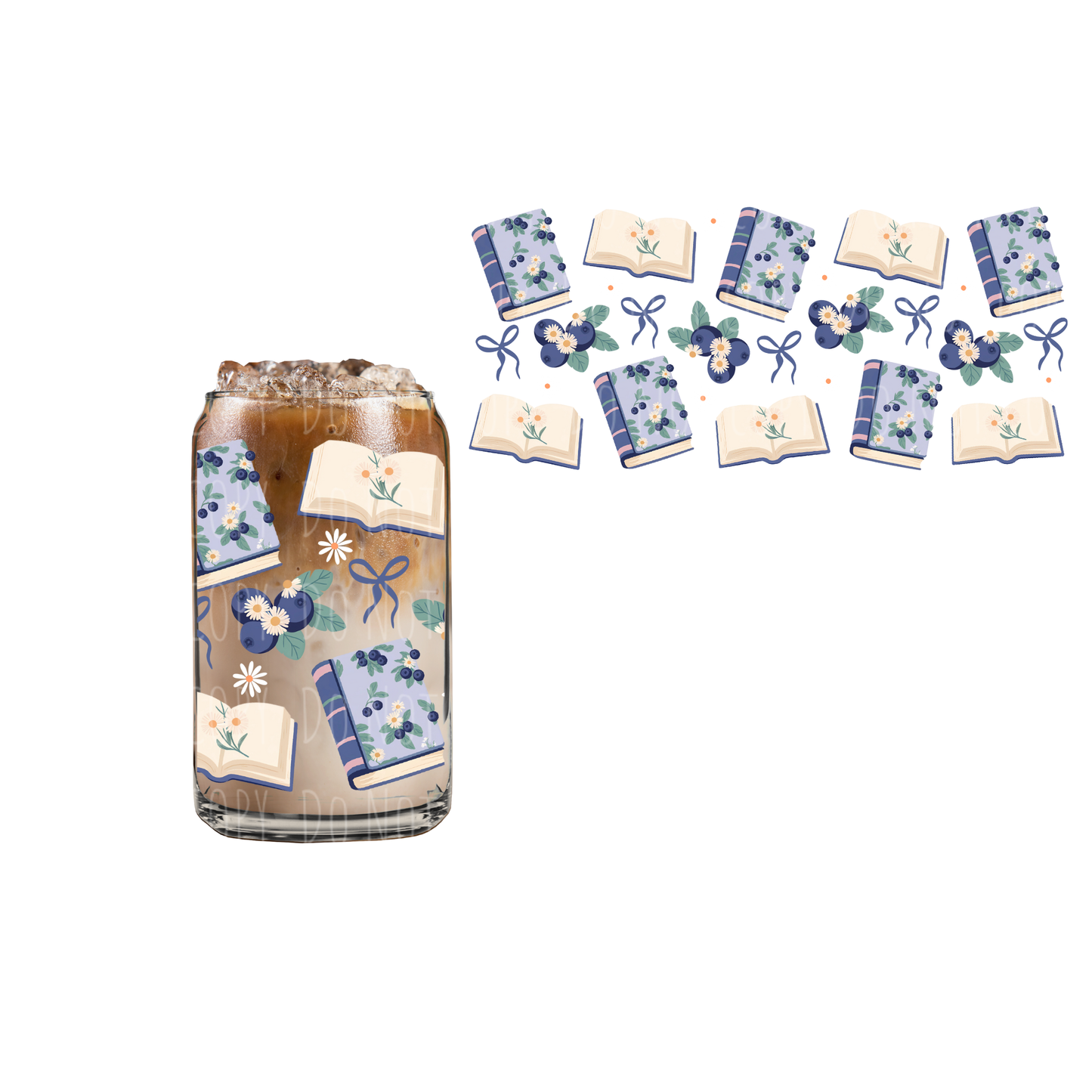 Blueberry Books (DOUBLE SIDED) UVDTF 16oz cup wrap