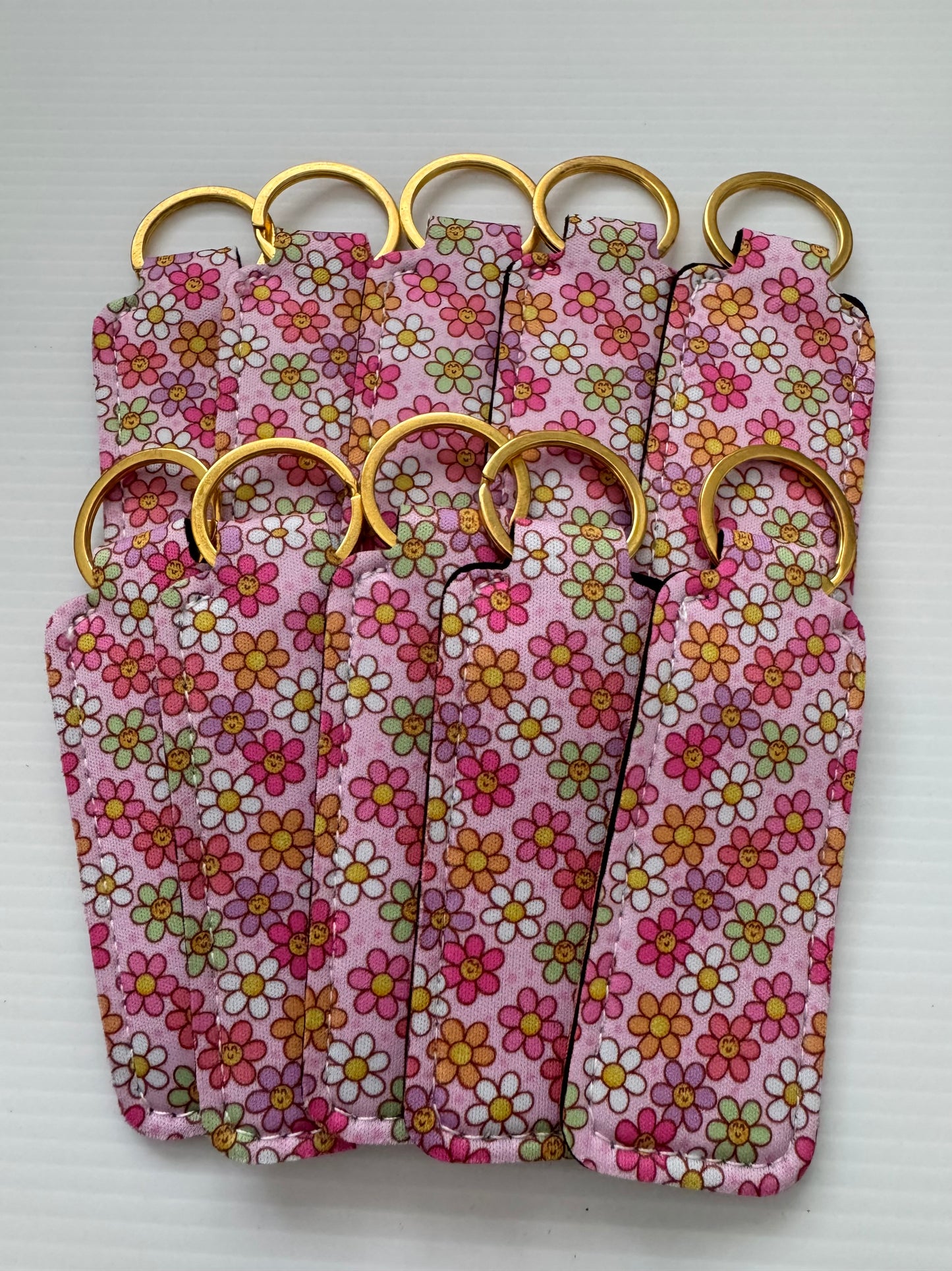 Happy Flowers Chapstick Holder Keychains (Pack of 5)