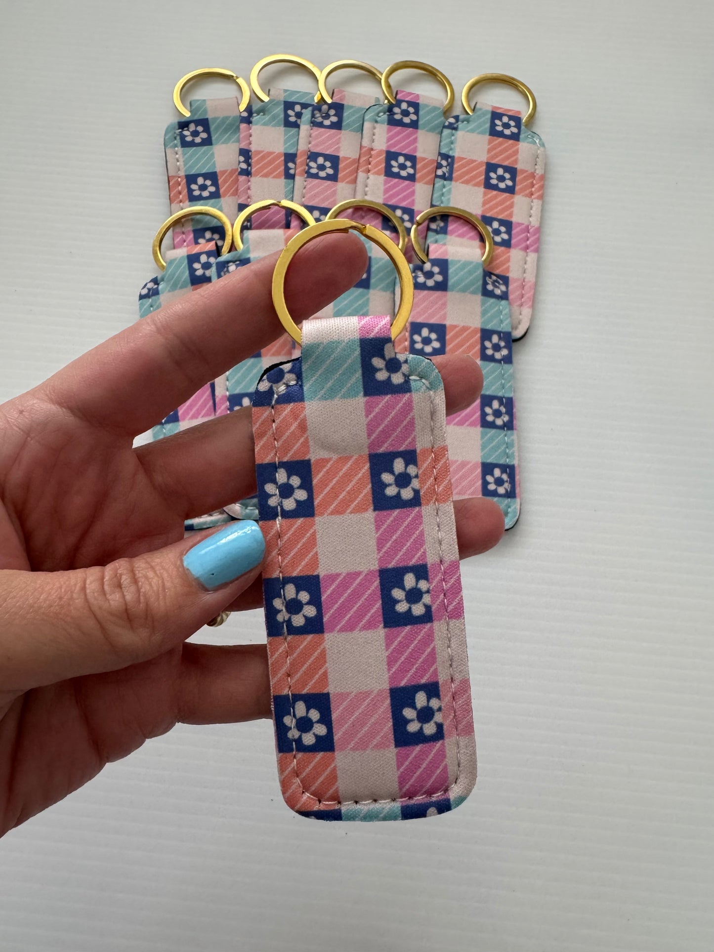 Floral Checkered Chapstick Holder Keychains (Pack of 5)