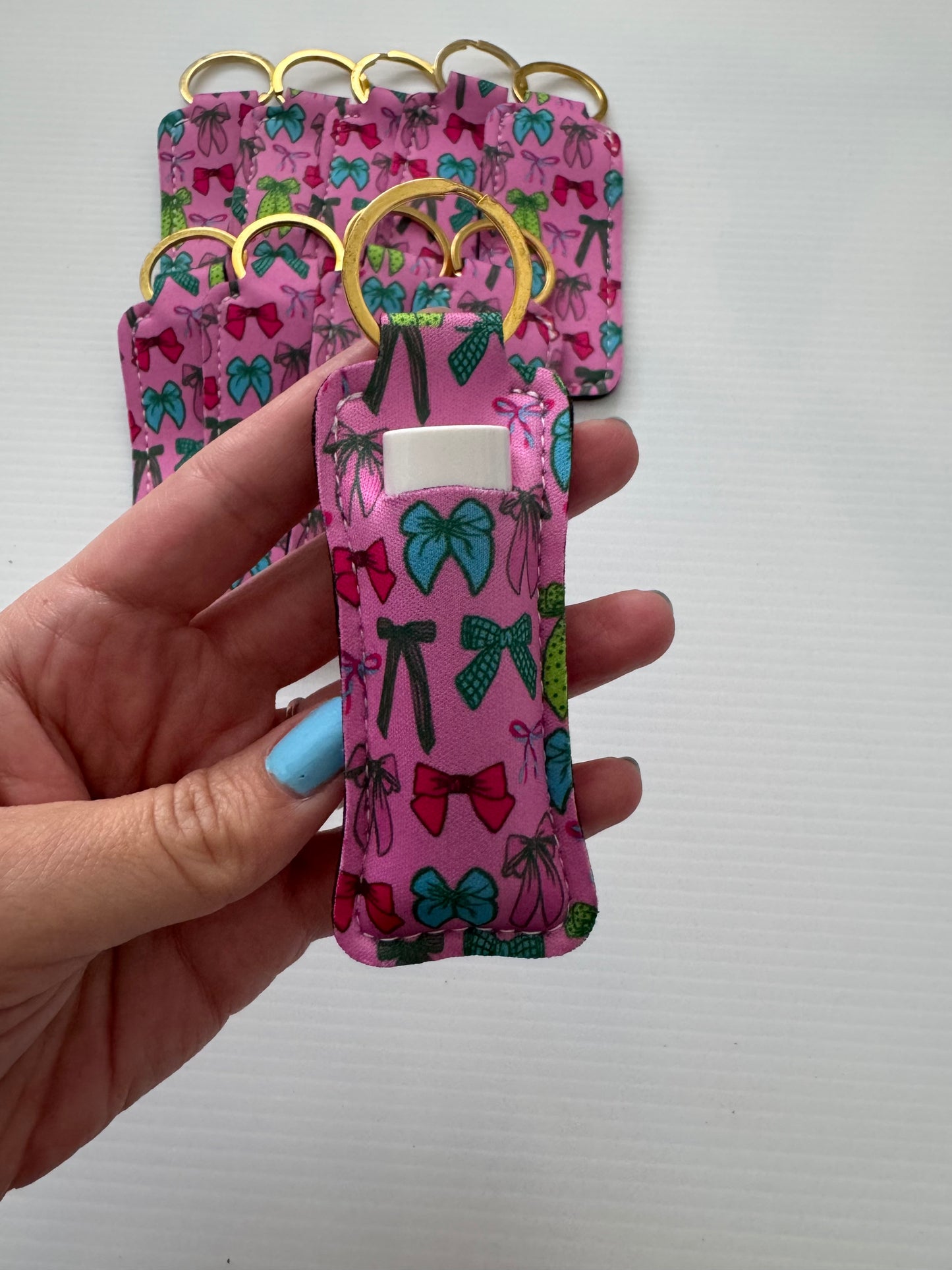 Colorful Bows Chapstick Holder Keychains (Pack of 5)