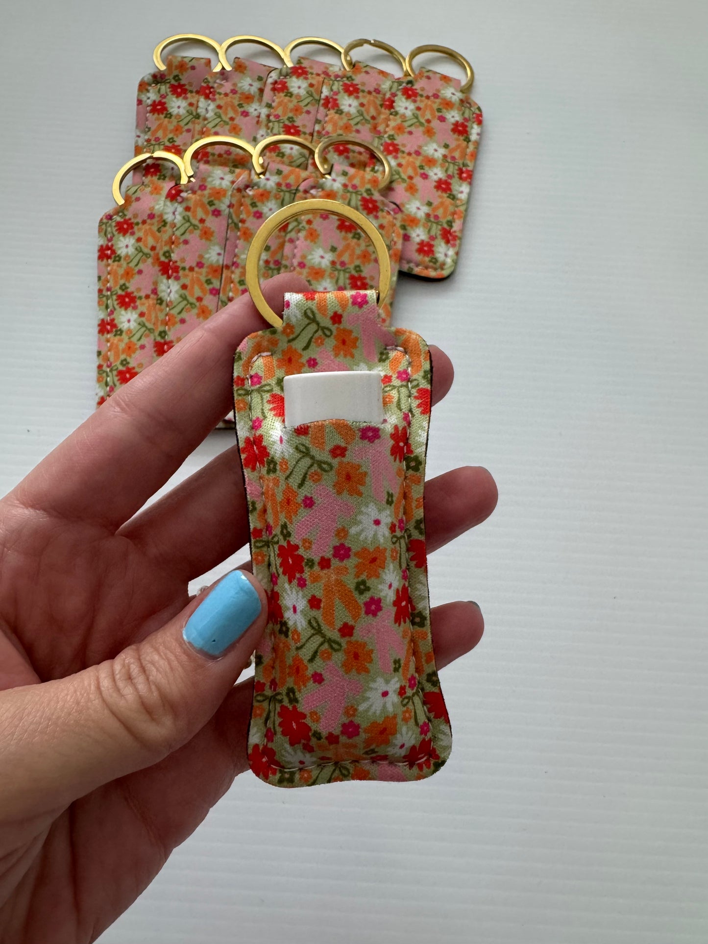 Pink + Orange Bows Chapstick Holder Keychains (Pack of 5)