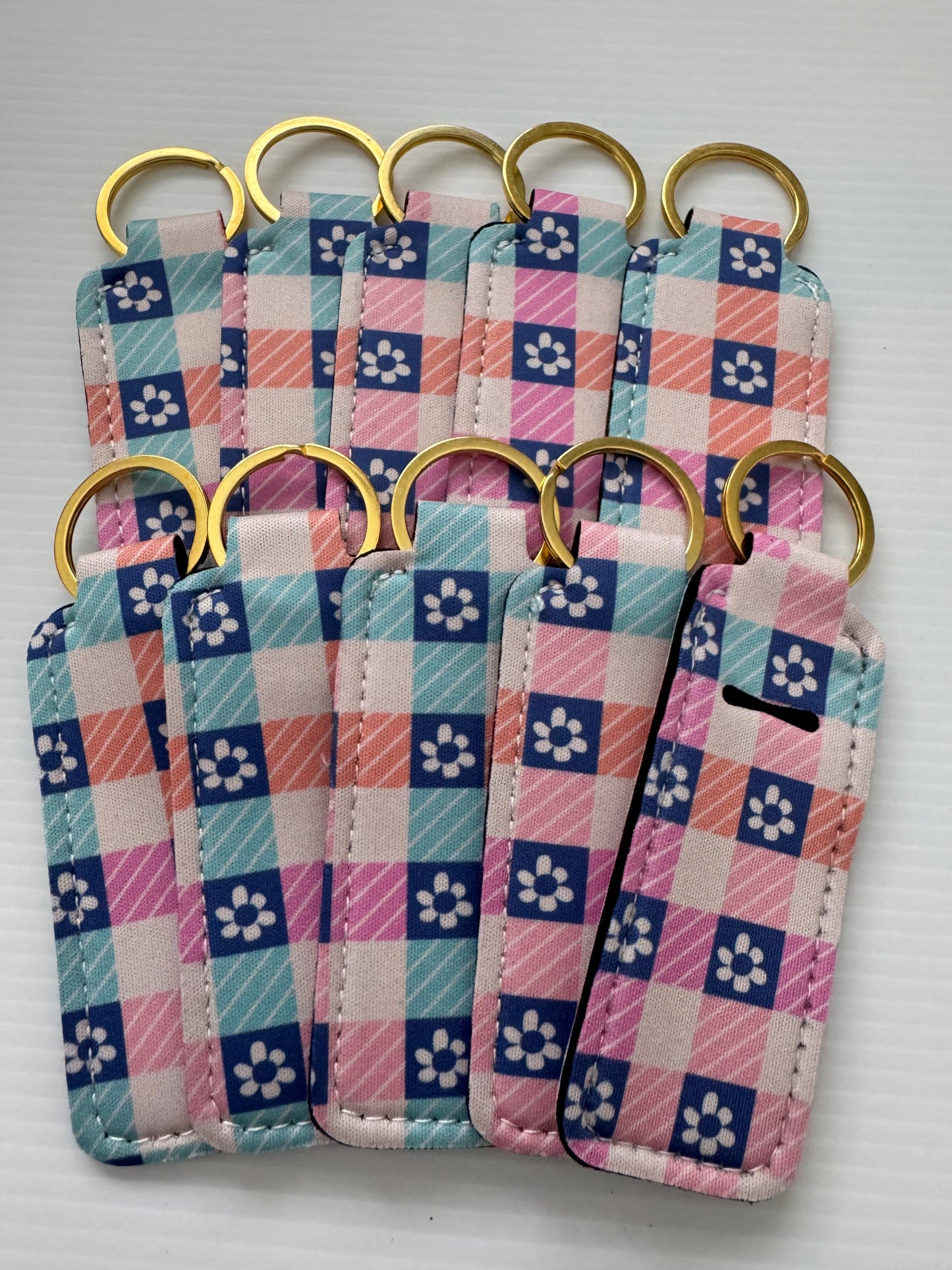 Floral Checkered Chapstick Holder Keychains (Pack of 5)