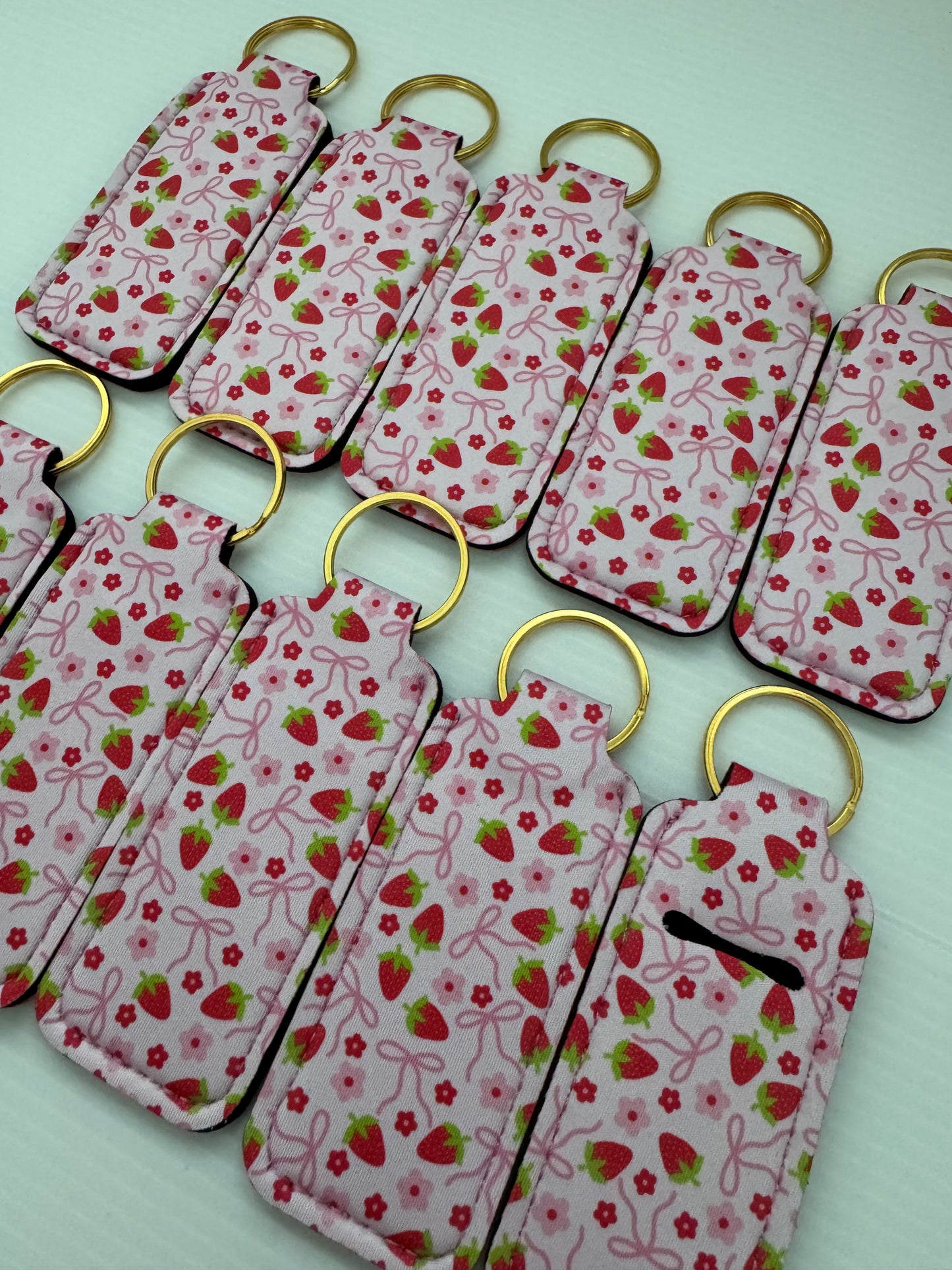 Strawberry + Bows Chapstick Holder Keychains (Pack of 5)