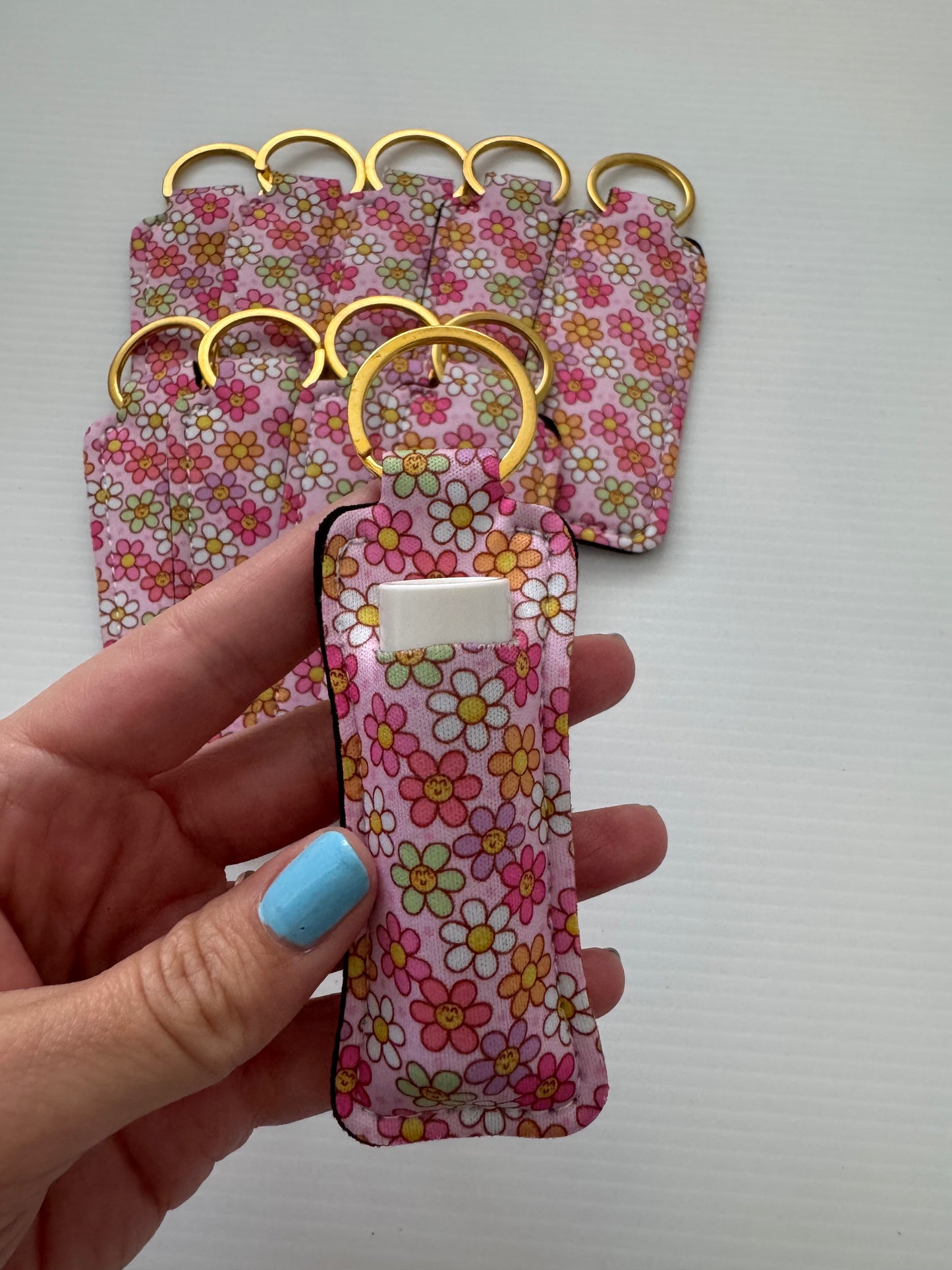 Happy Flowers Chapstick Holder Keychains (Pack of 5)