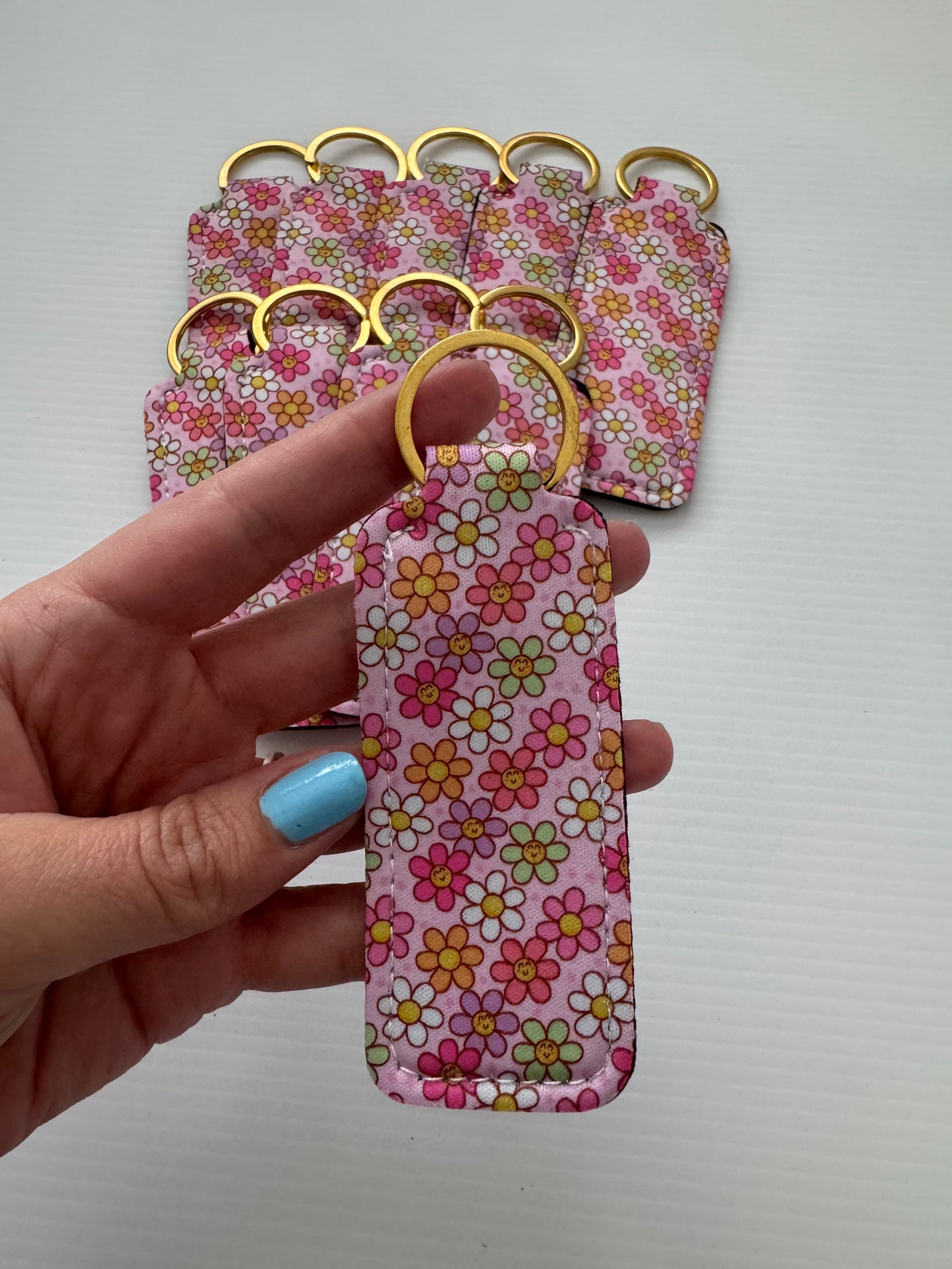 Happy Flowers Chapstick Holder Keychains (Pack of 5)