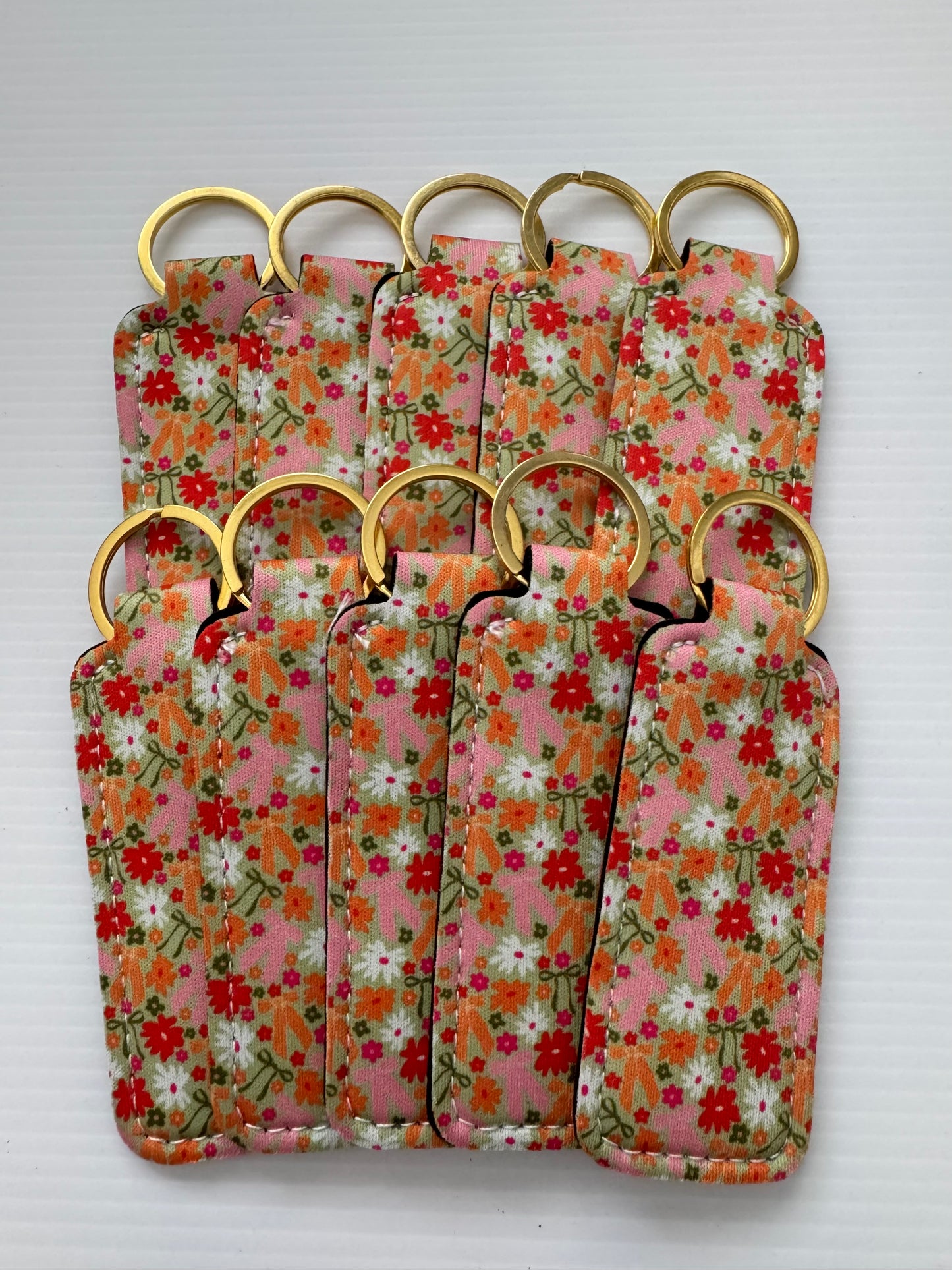 Pink + Orange Bows Chapstick Holder Keychains (Pack of 5)