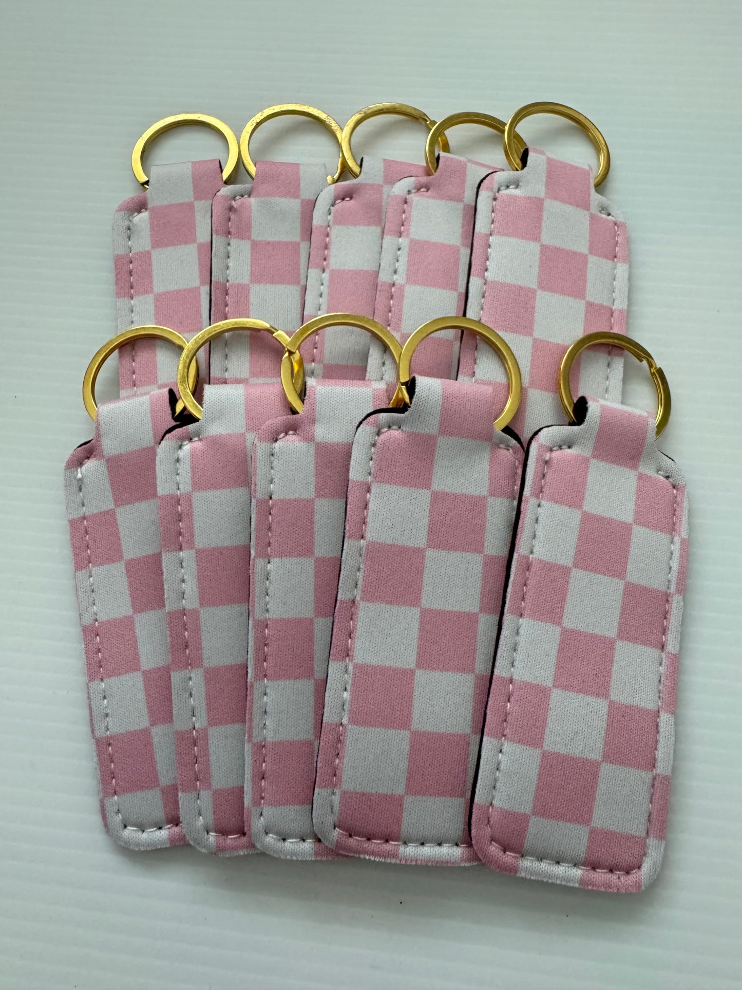 Pink+White Checkered Chapstick Holder Keychains (Pack of 5)