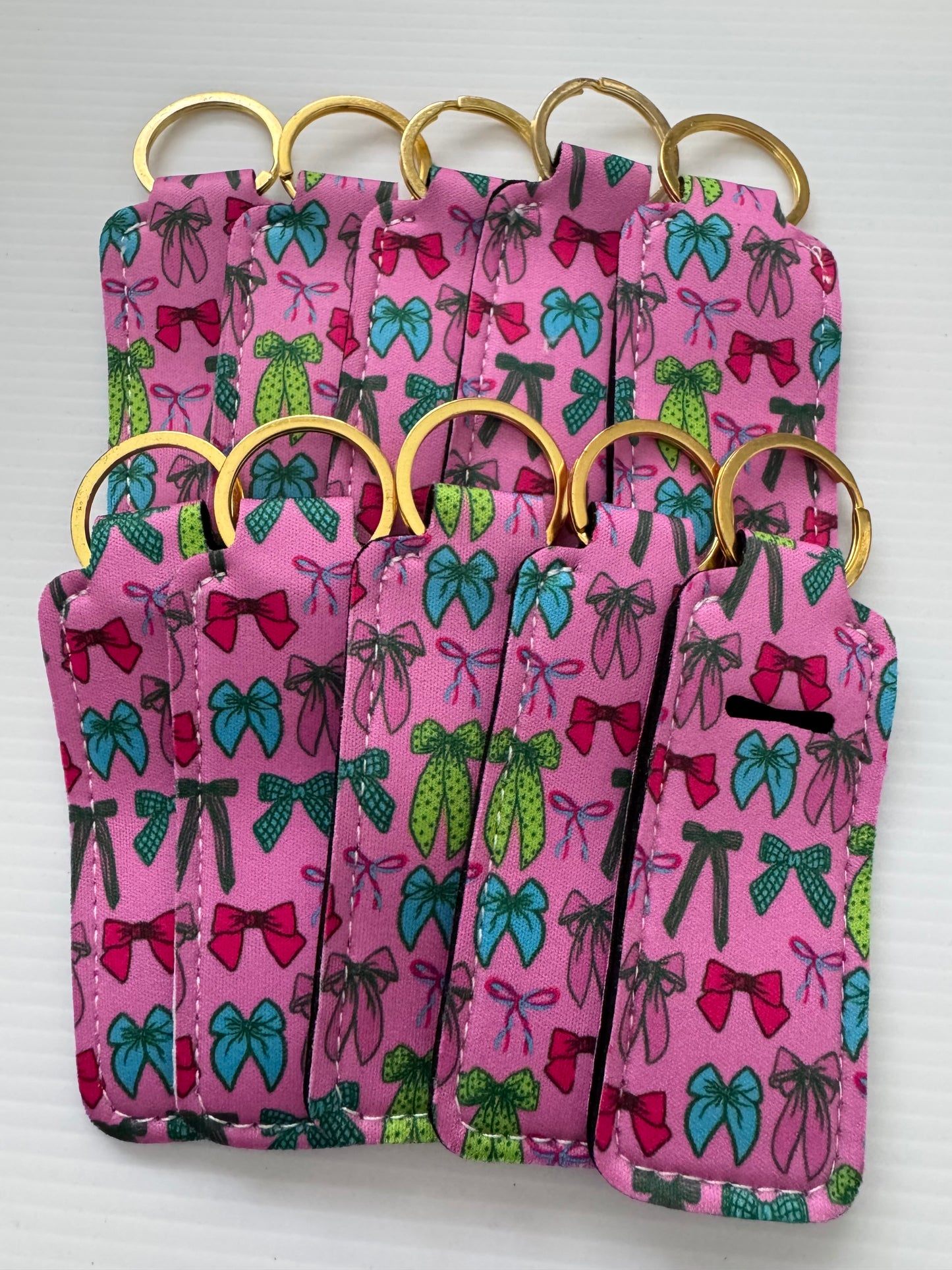 Colorful Bows Chapstick Holder Keychains (Pack of 5)
