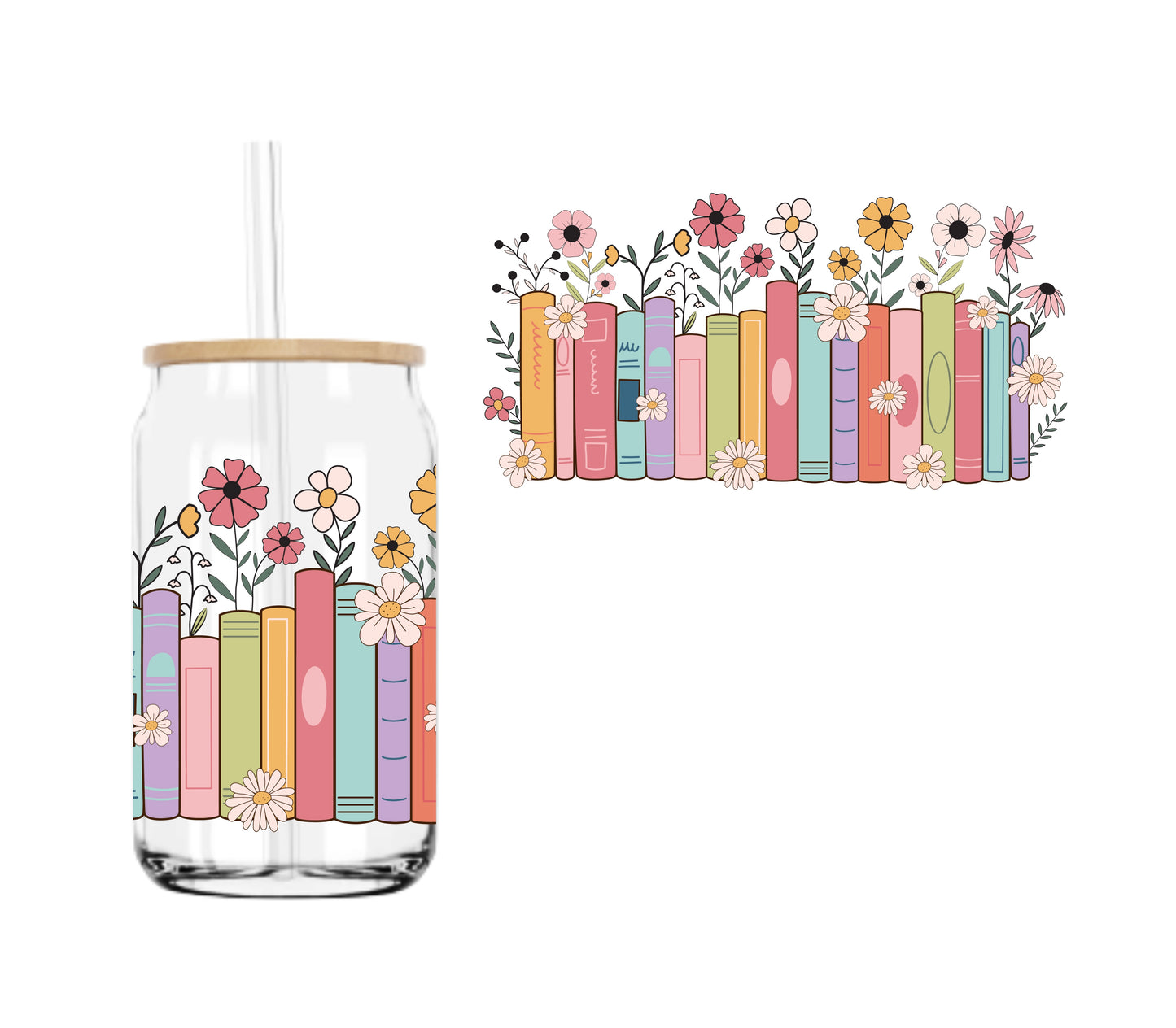 Pretty Floral Books (DOUBLE SIDED) UVDTF cup wrap