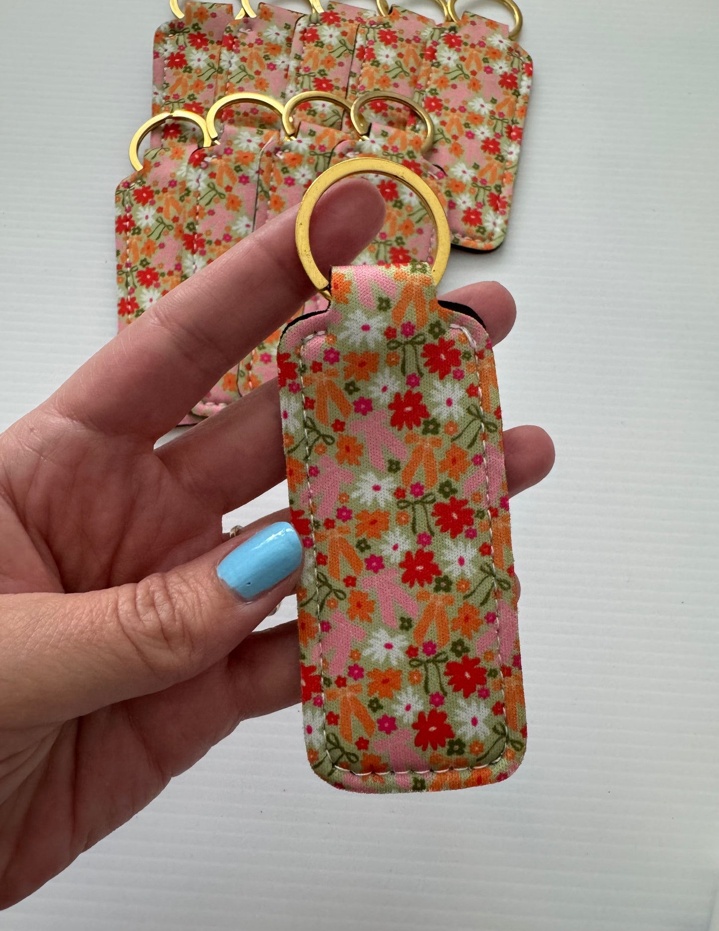 Pink + Orange Bows Chapstick Holder Keychains (Pack of 5)