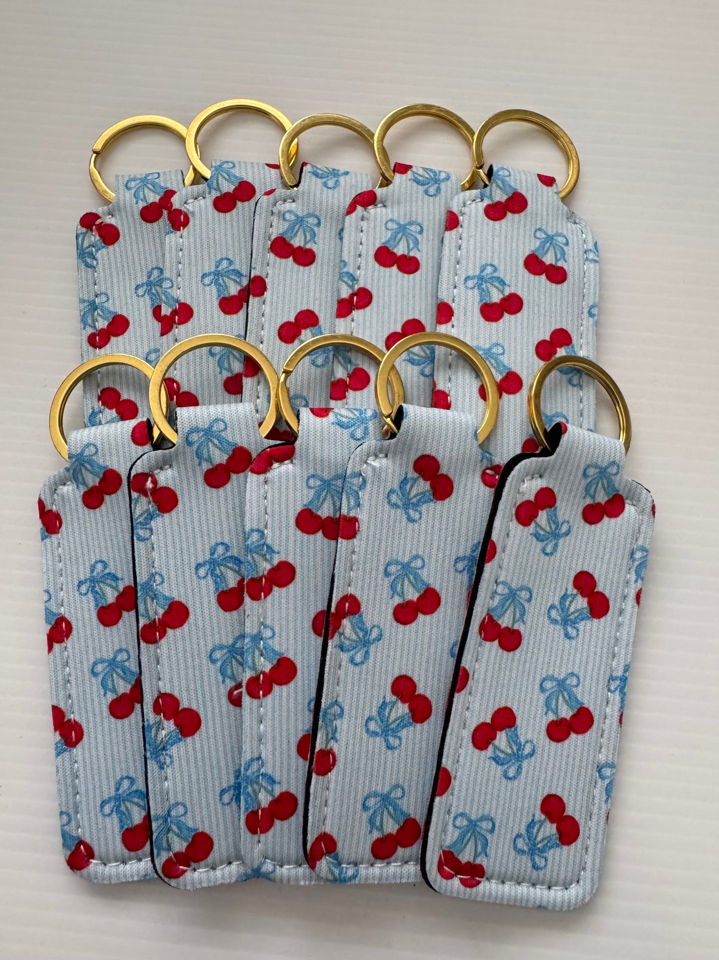 Cherries Blue Chapstick Holder Keychains (Pack of 5)