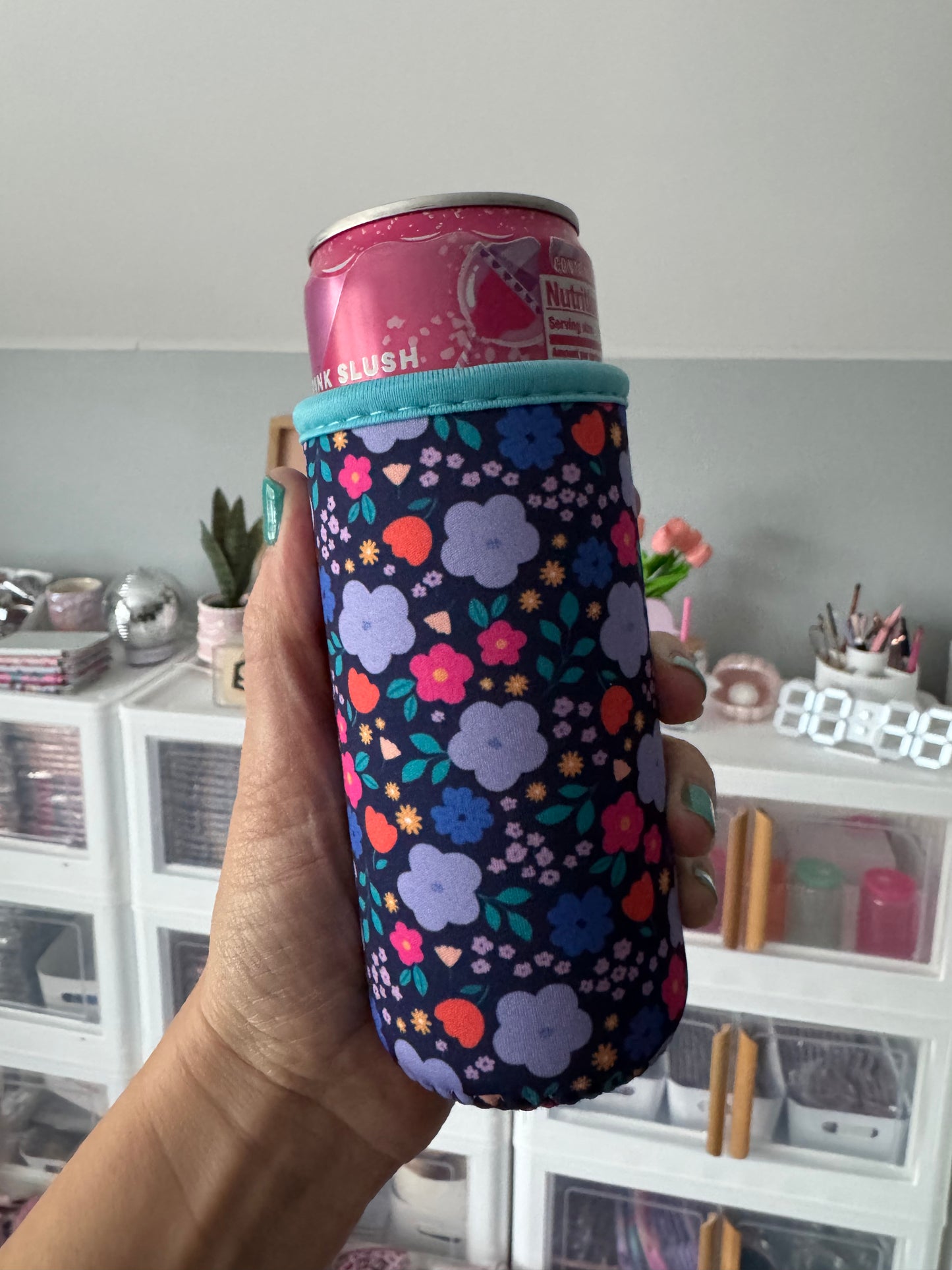 Dark Blue Floral Tall Can Sleeves (Pack of 5)