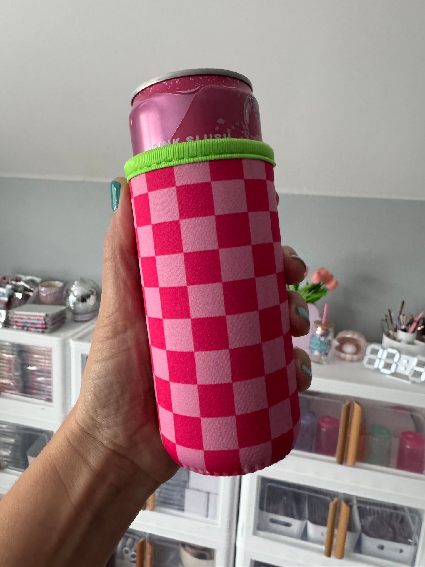 Pink Checkered Tall Can Sleeves (Pack of 5)