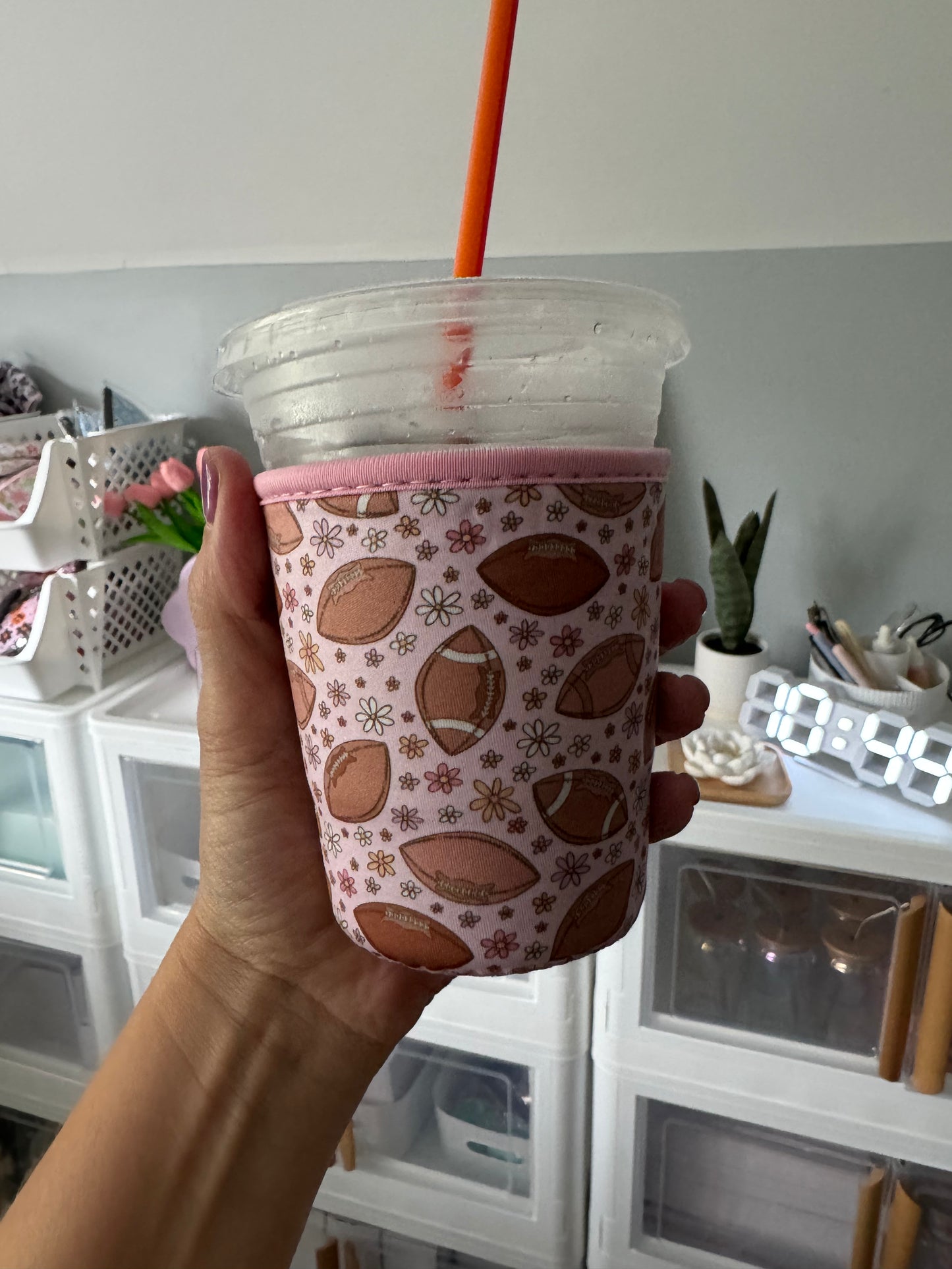 Pink Football Days Coffee Coozie