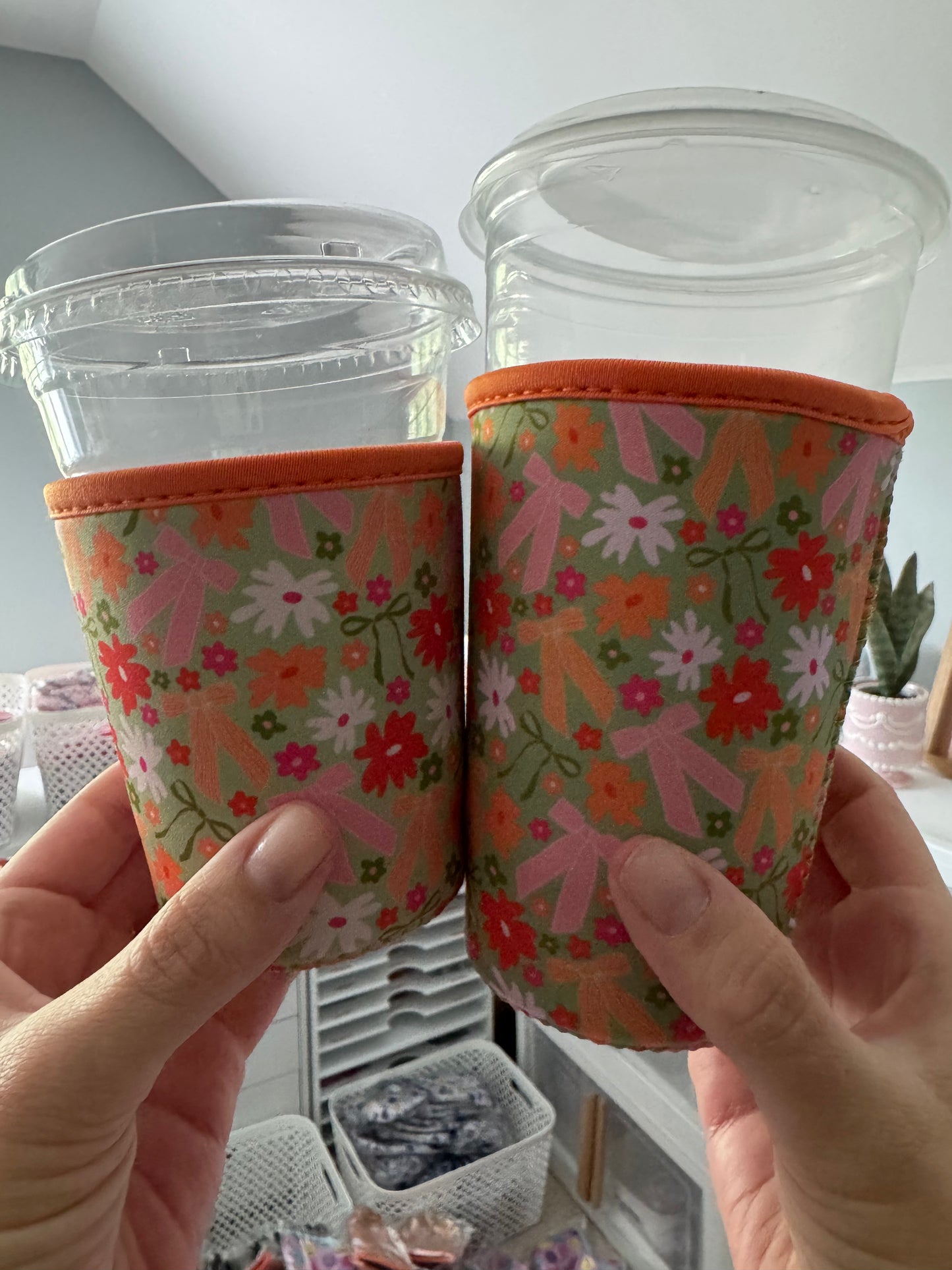 Pink + Orange Bows Coffee Coozies
