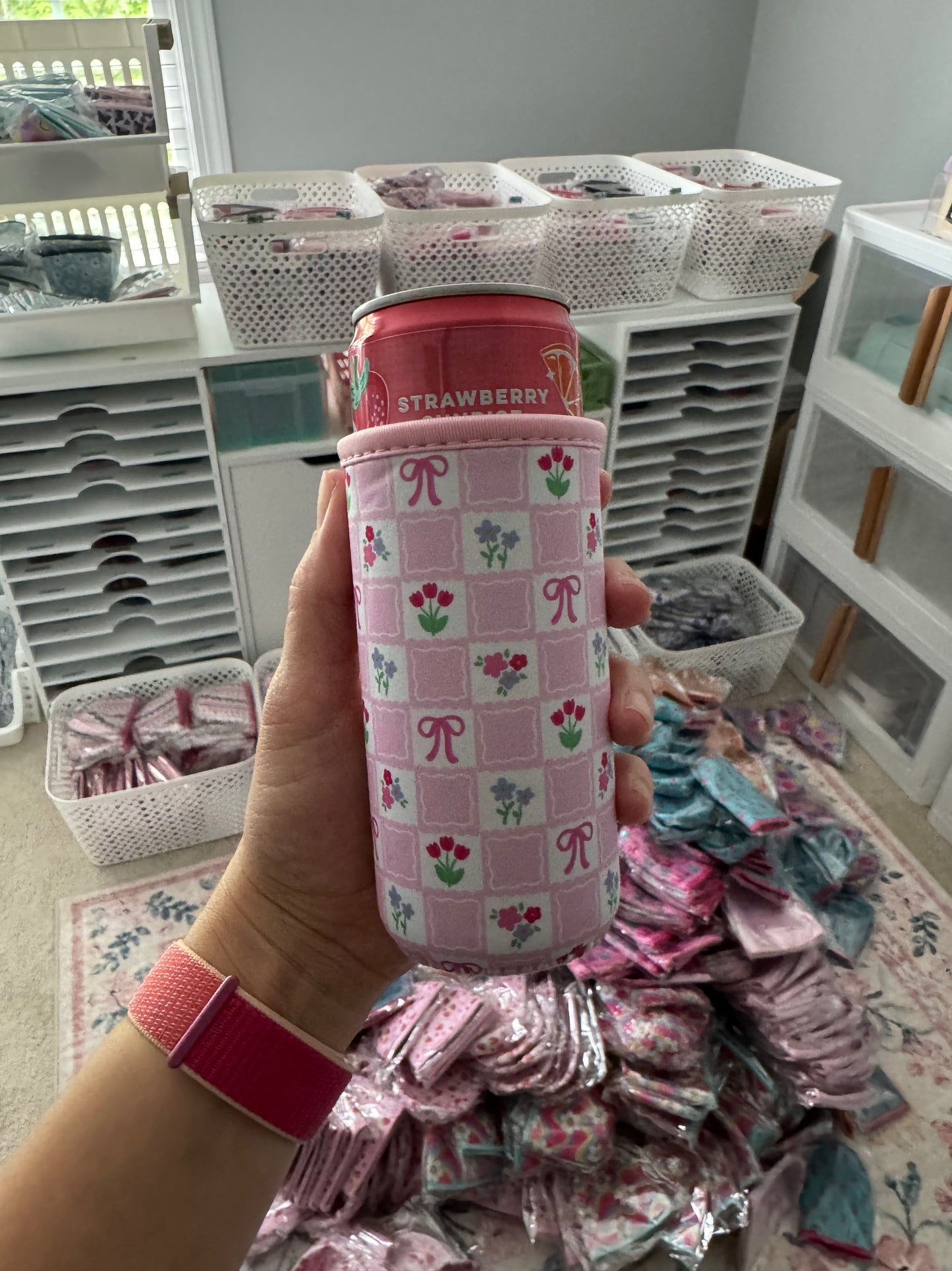 Wildflower Grid Tall Can Coozies