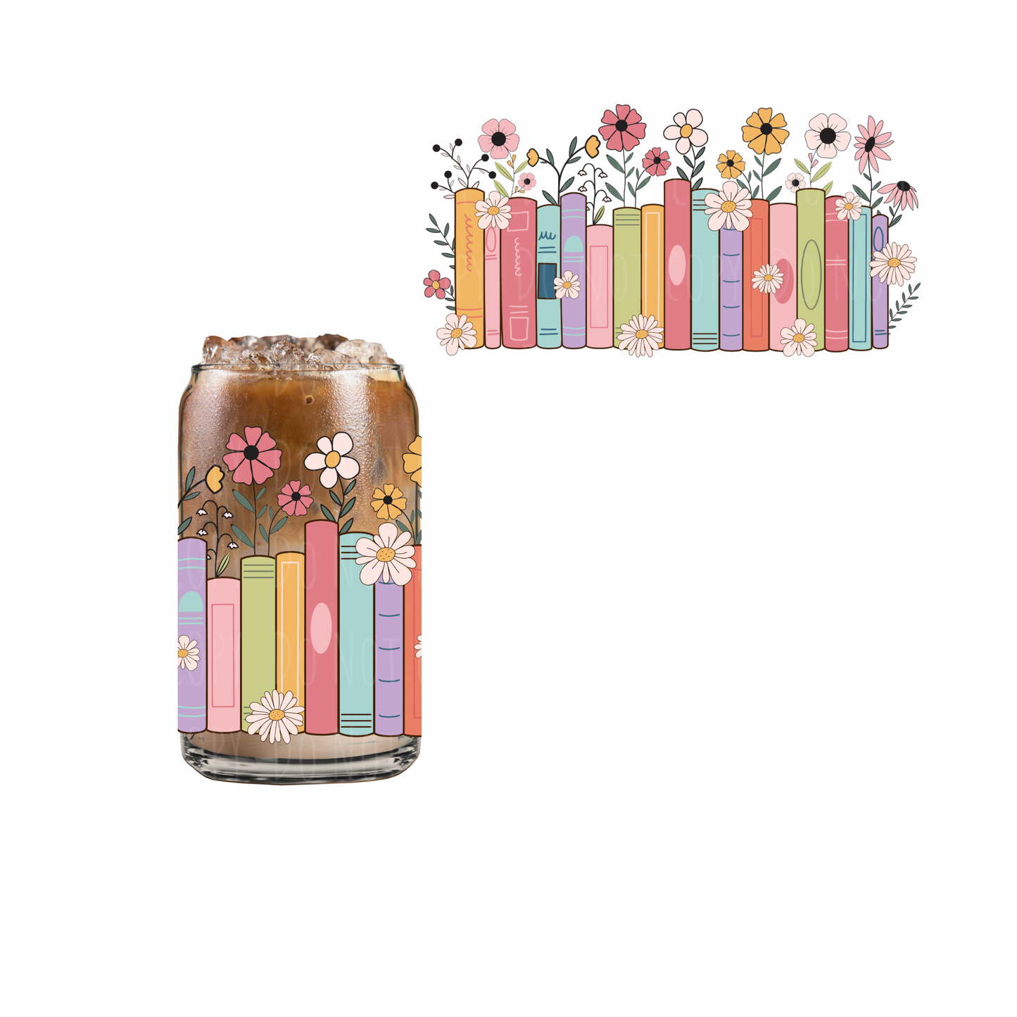 Pretty Floral Books (DOUBLE SIDED) UVDTF cup wrap