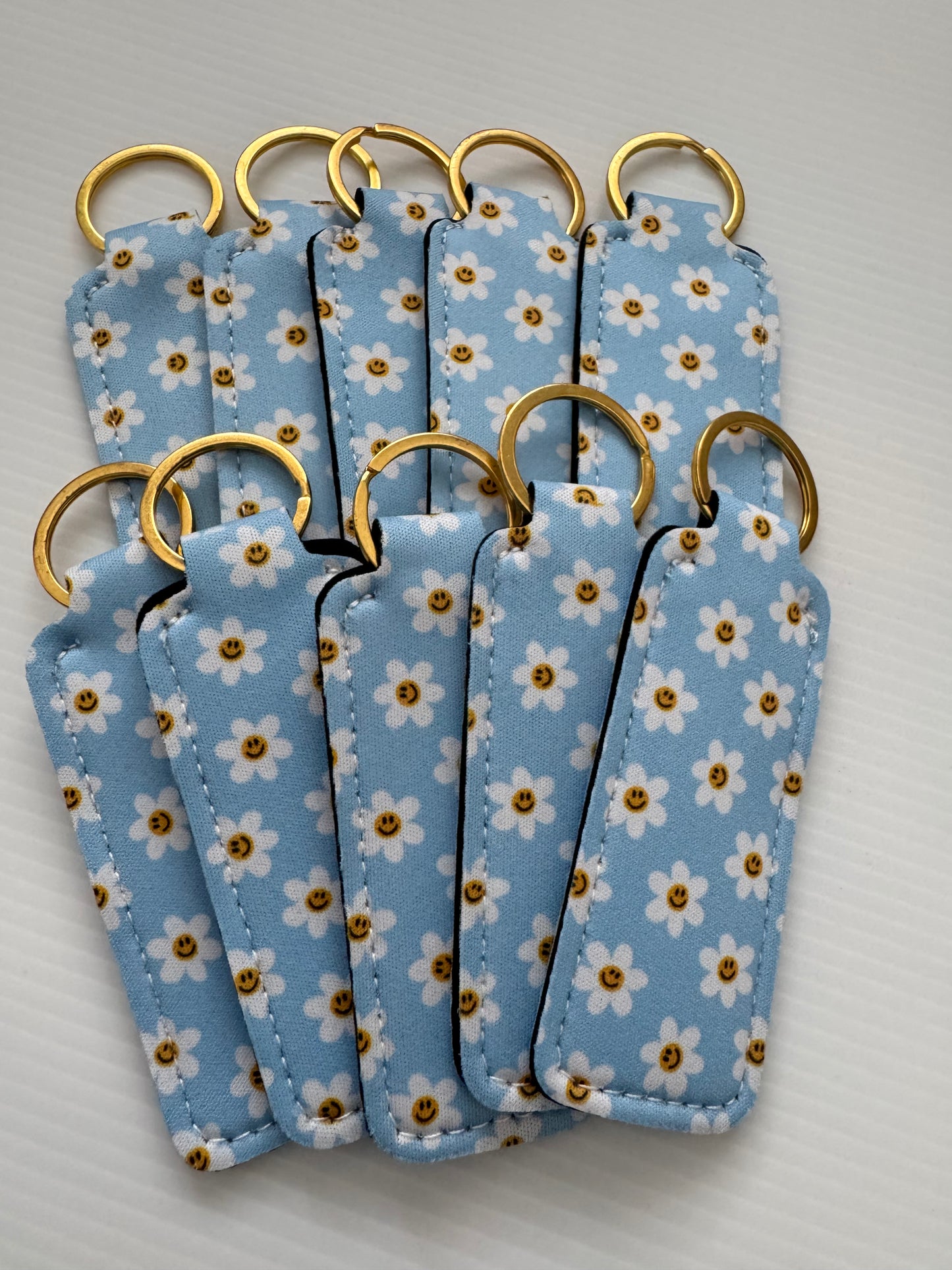 Blue Happy Daisies Chapstick Holder Keychains (Pack of 5)