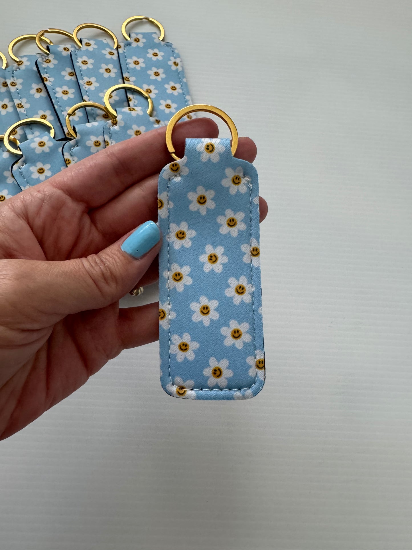 Blue Happy Daisies Chapstick Holder Keychains (Pack of 5)