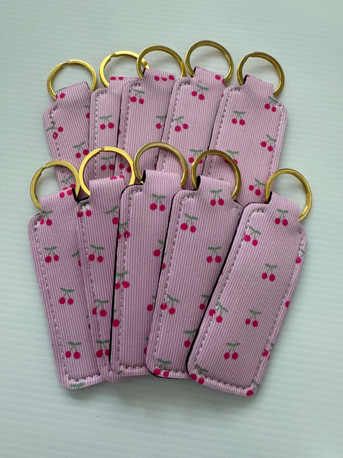 Mini Cherry Stripes Chapstick Holder Keychains (Pack of 5)
