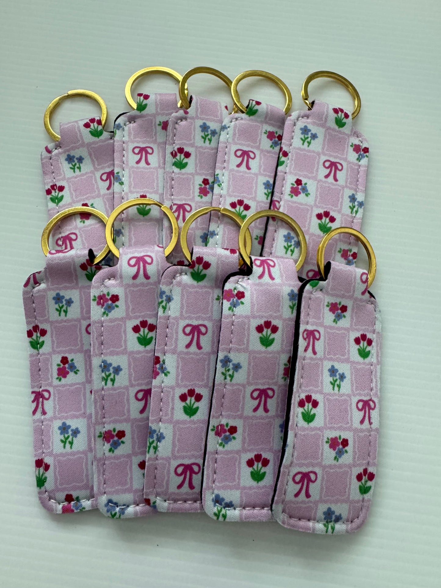 Checkered Bows + Flowers Chapstick Holder Keychains (Pack of 5)