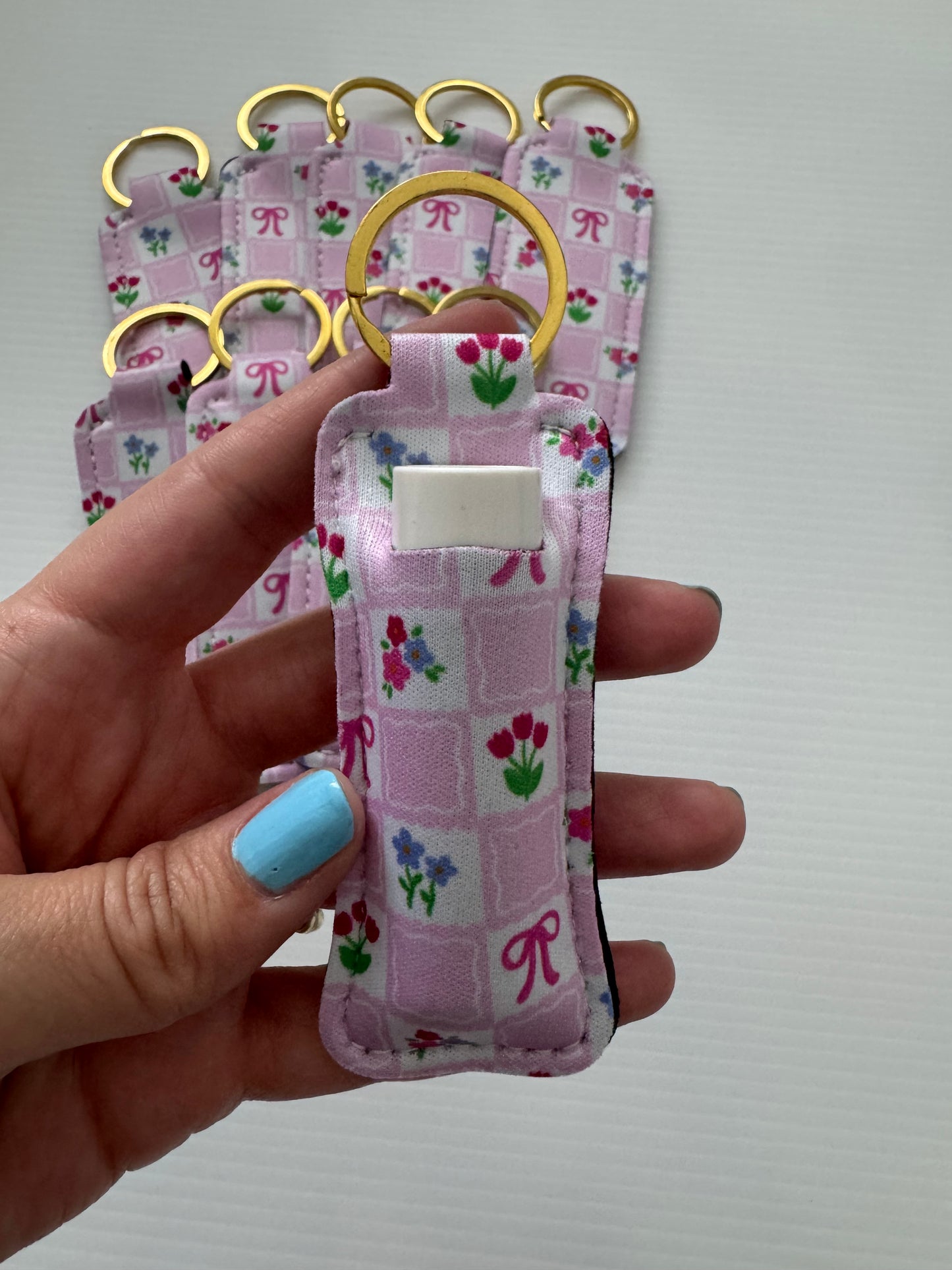Checkered Bows + Flowers Chapstick Holder Keychains (Pack of 5)