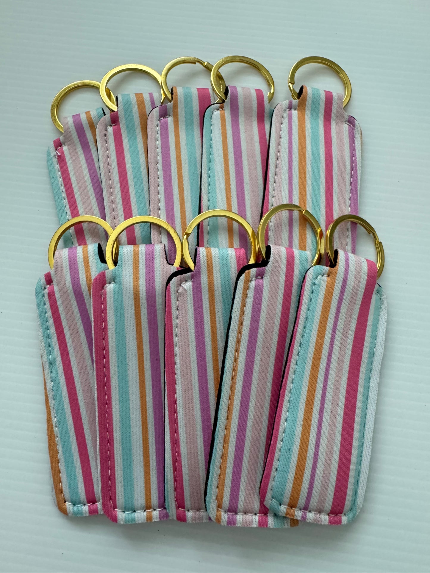 Pastel Stripes Chapstick Holder Keychains (Pack of 5)