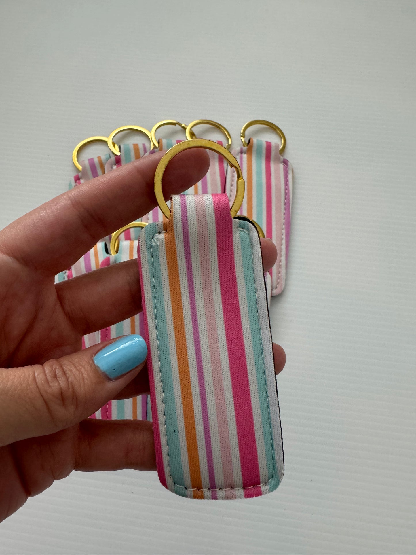 Pastel Stripes Chapstick Holder Keychains (Pack of 5)