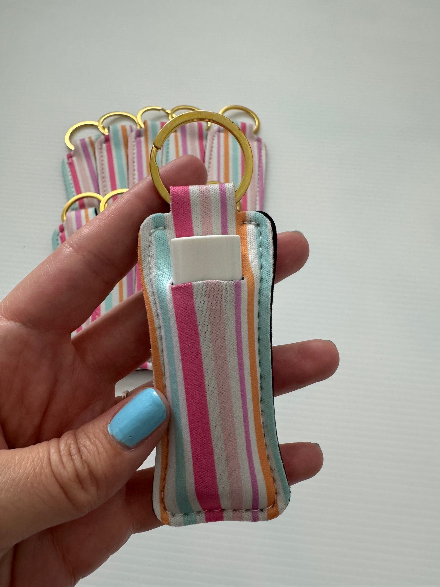 Pastel Stripes Chapstick Holder Keychains (Pack of 5)