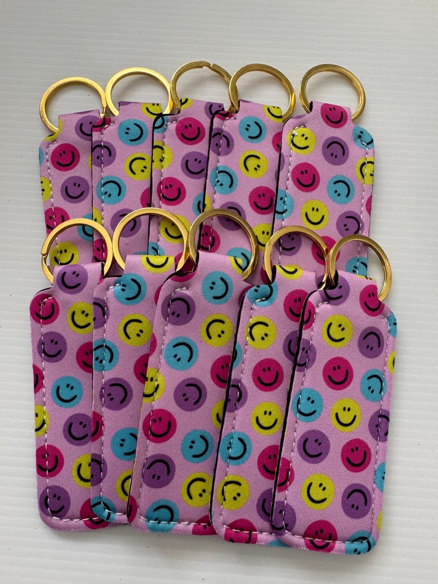 Purple Happy Faces Chapstick Holder Keychains (Pack of 5)