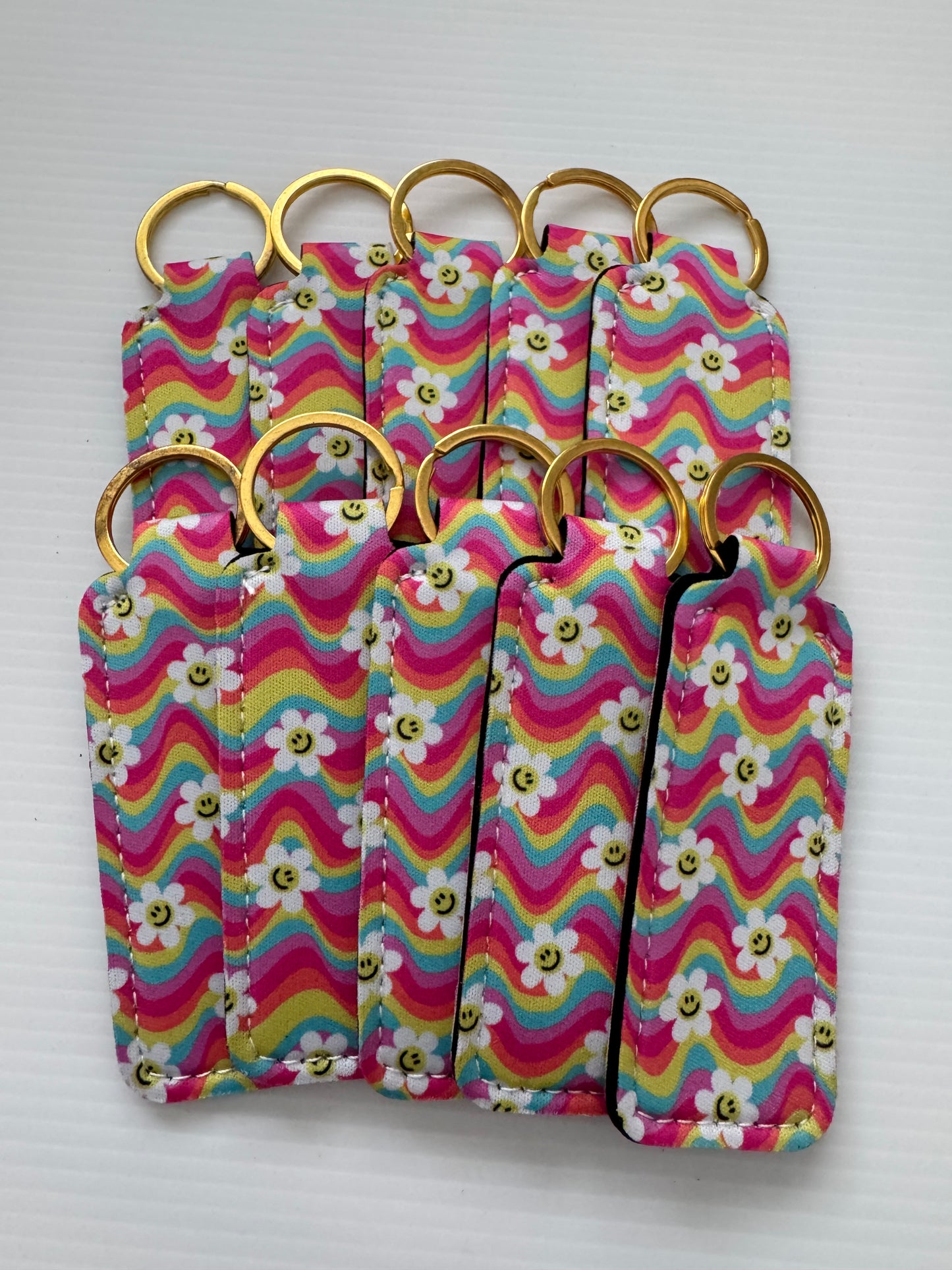 Wavy Daisy Chapstick Holder Keychains (Pack of 5)