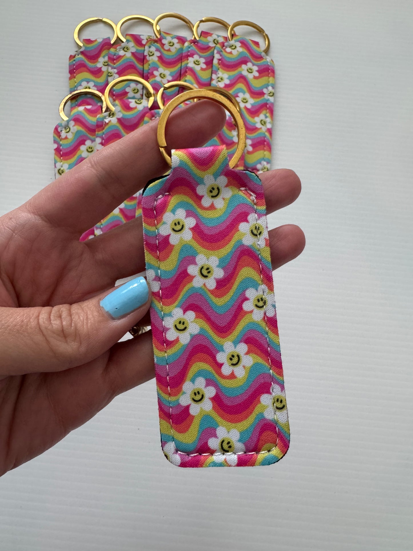 Wavy Daisy Chapstick Holder Keychains (Pack of 5)