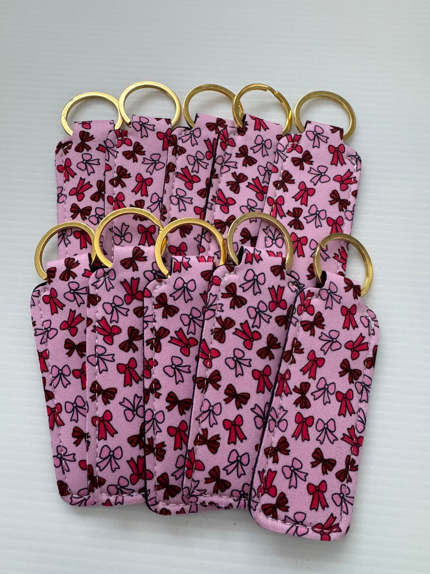 Pink + Red Ribbons Chapstick Holder Keychains (Pack of 5)