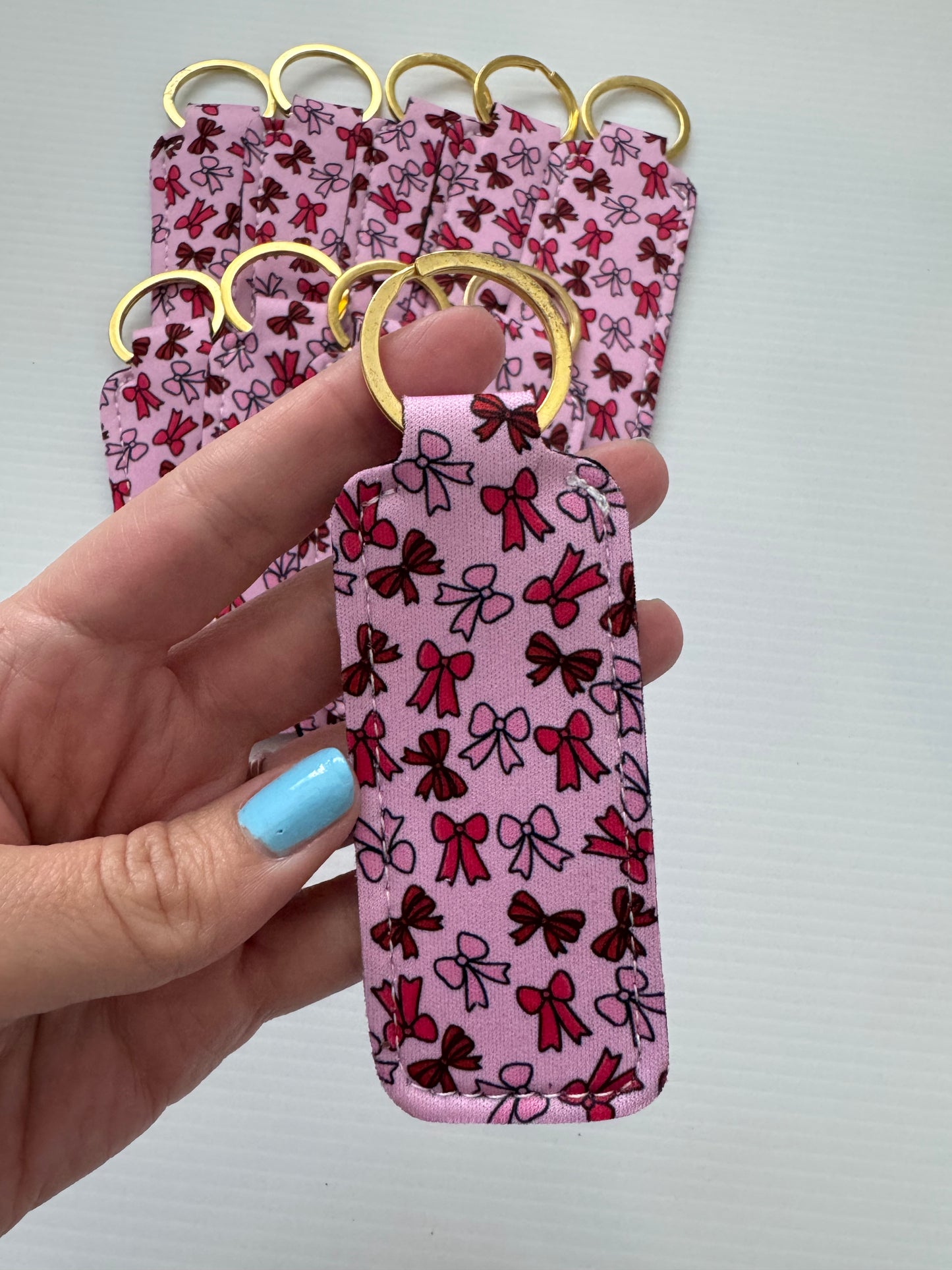 Pink + Red Ribbons Chapstick Holder Keychains (Pack of 5)