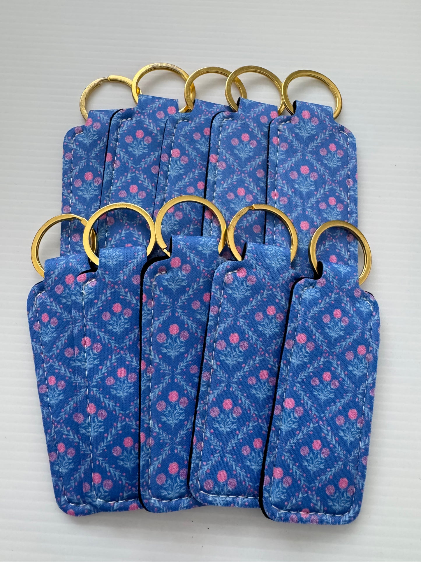 Blue Floral Trellis Chapstick Holder Keychains (Pack of 5)