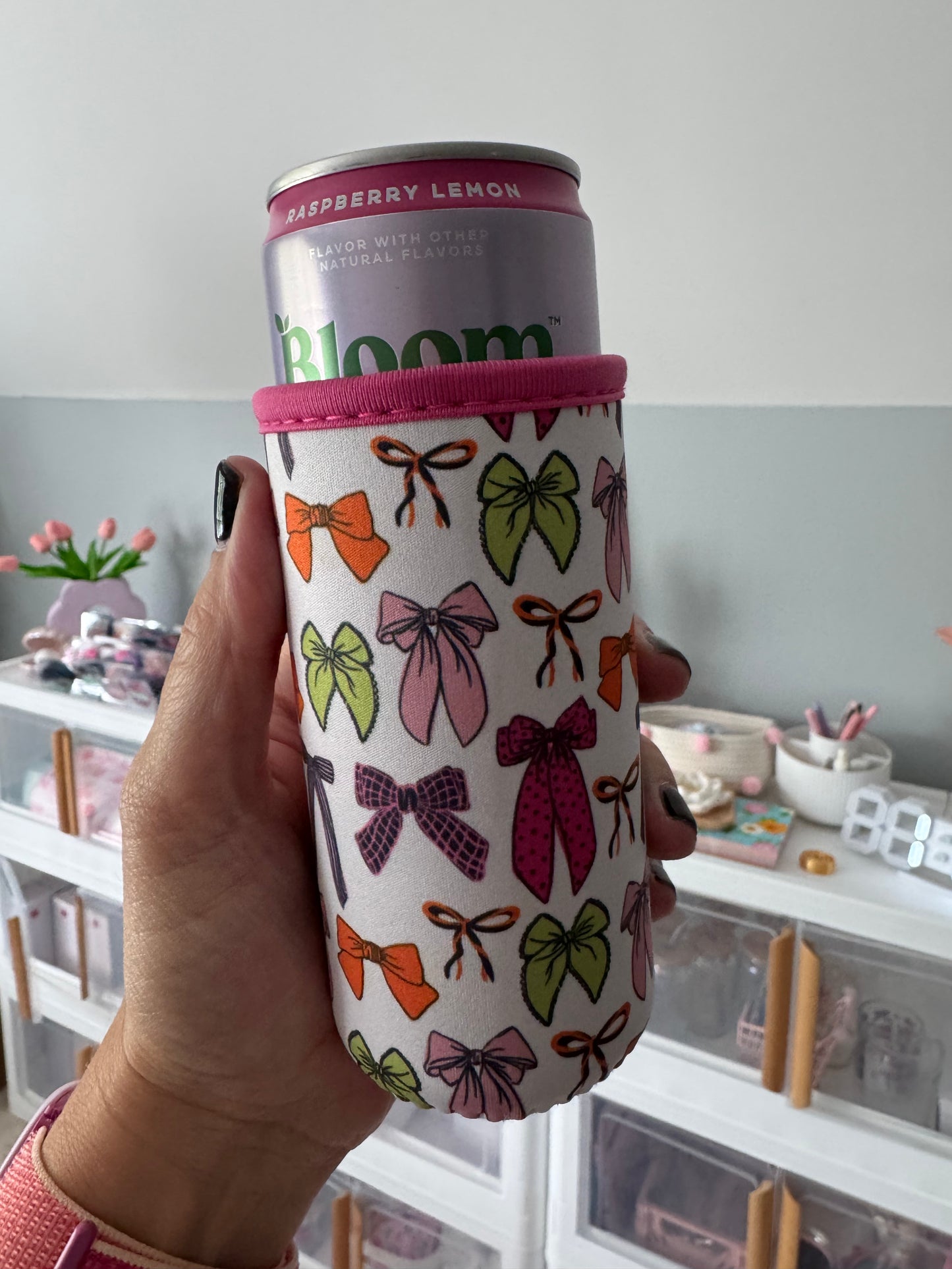 Orange + Pink Bows Tall Can Coozies