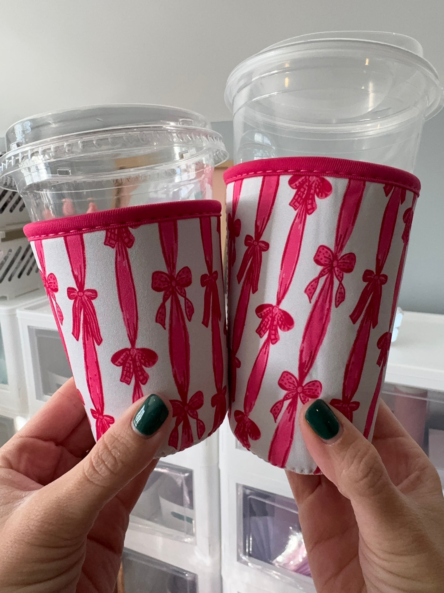 Pink + Red Bow Coffee Coozies