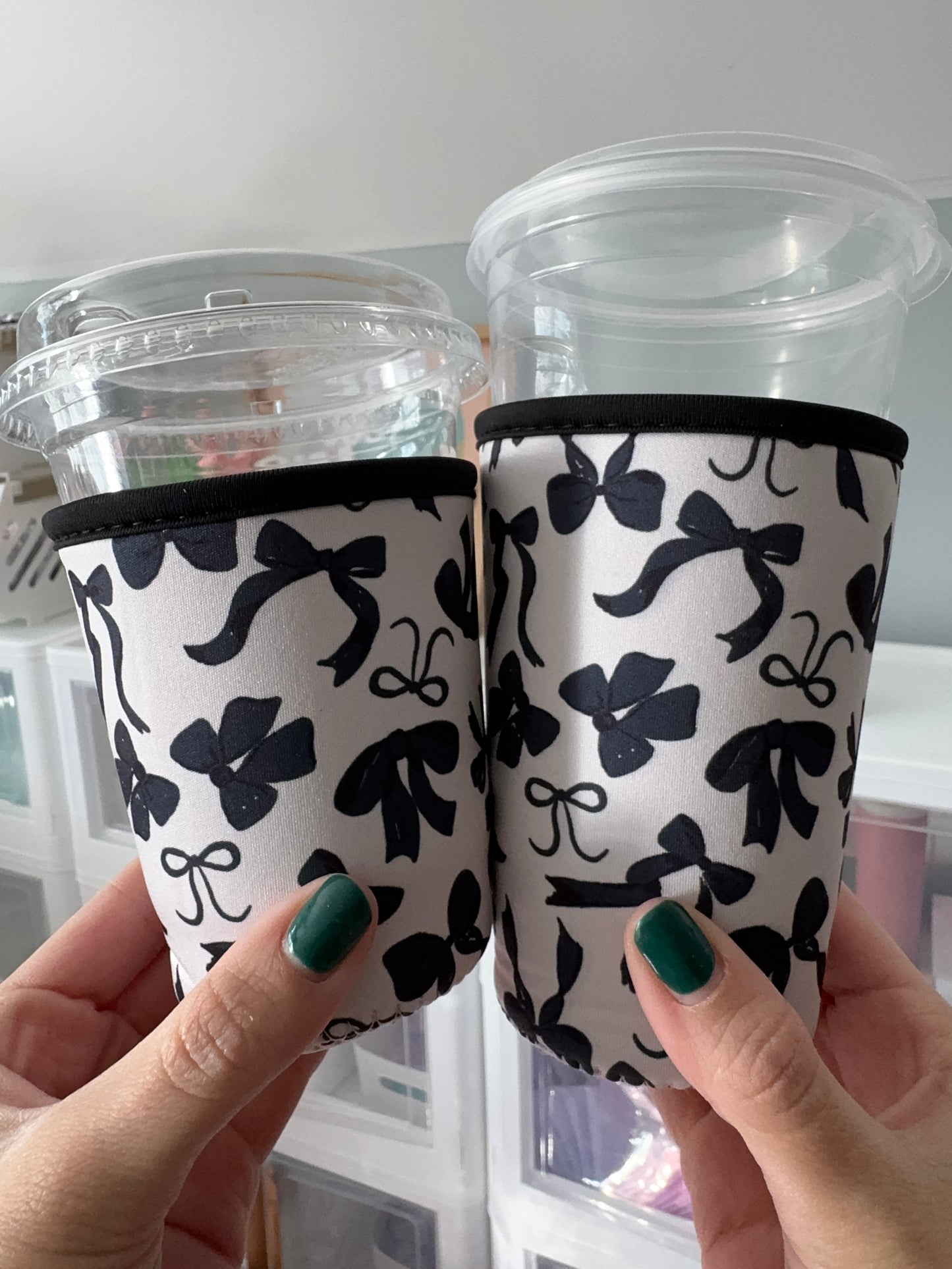 Black + White Bow Coffee Coozies
